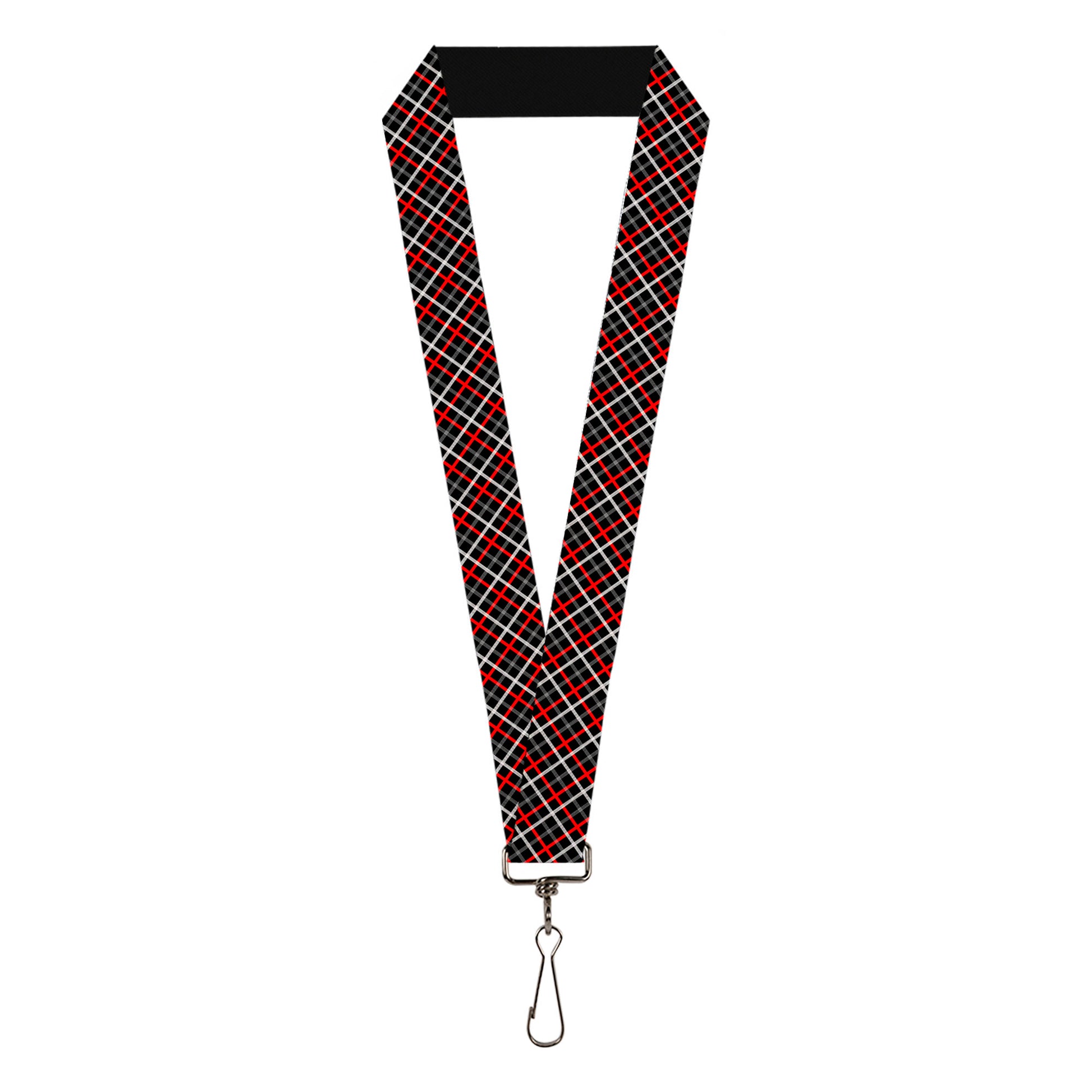 buckle down Lanyard - 1.0" - Criss Cross Plaid Black Gray Red