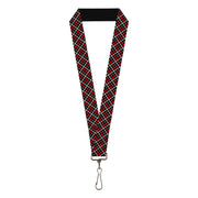 Lanyard - 1.0" - Criss Cross Plaid Black Gray Red Lanyards Buckle-Down