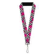 Lanyard - 1.0" - Checker & Stars Black White Pink Lanyards Buckle-Down