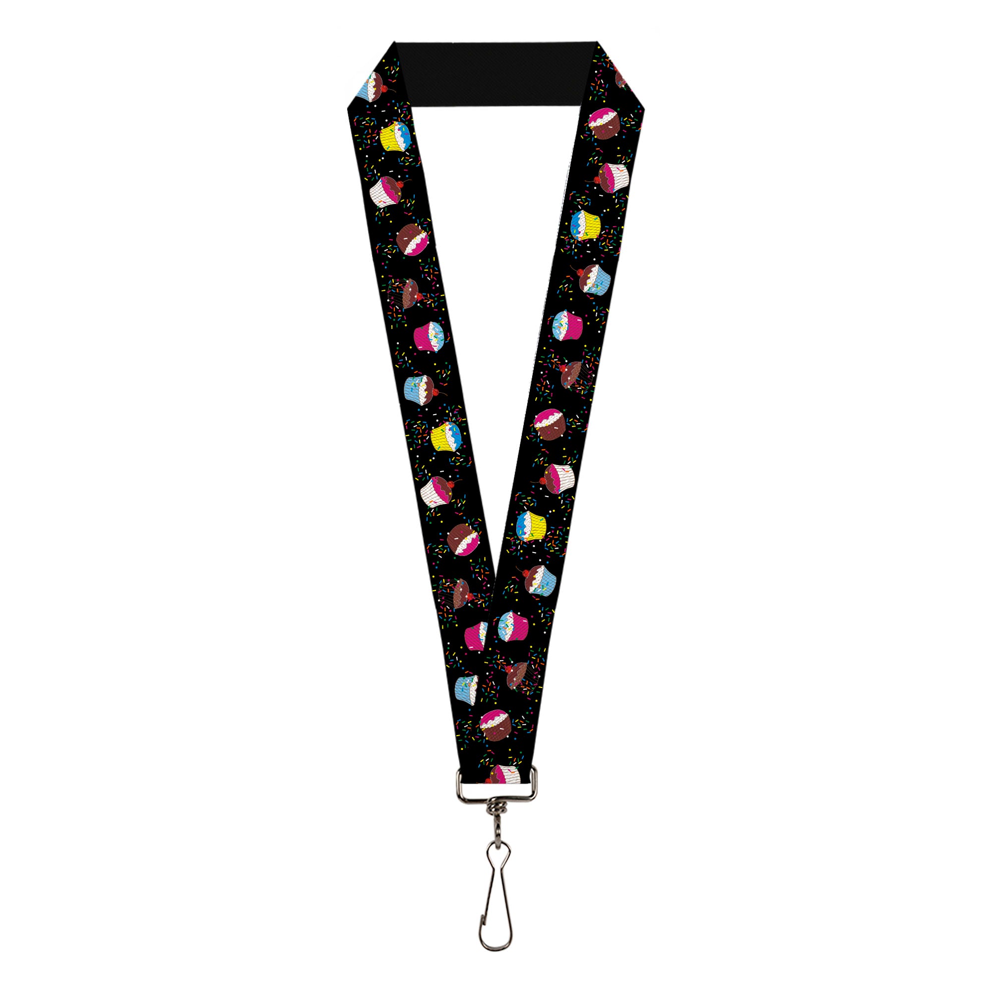 Lanyard - 1.0" - Cupcake Sprinkles Black Multi Color Lanyards Buckle-Down