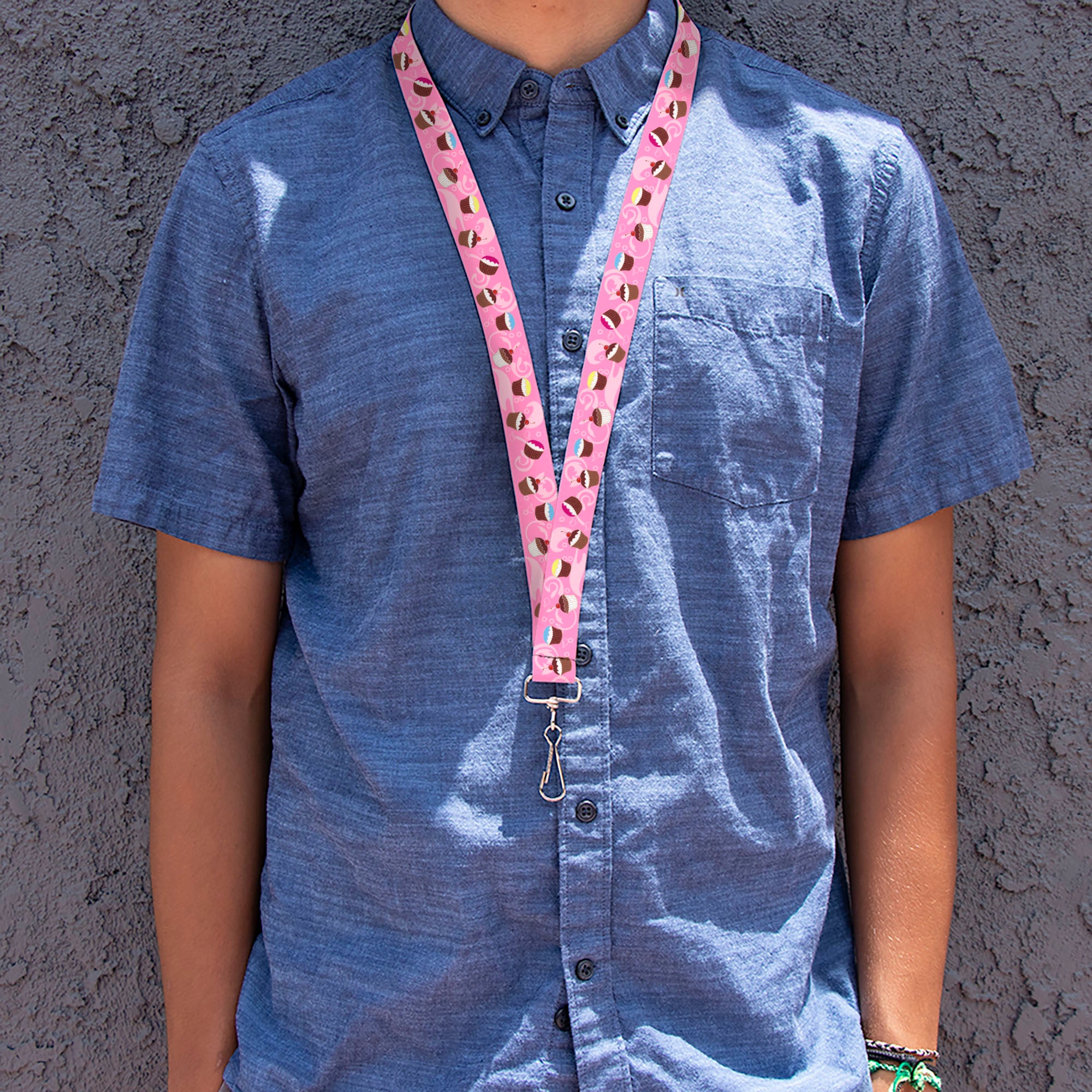 Lanyard - 1.0" - Cupcake Swirls Pink Multi Color Lanyards Buckle-Down