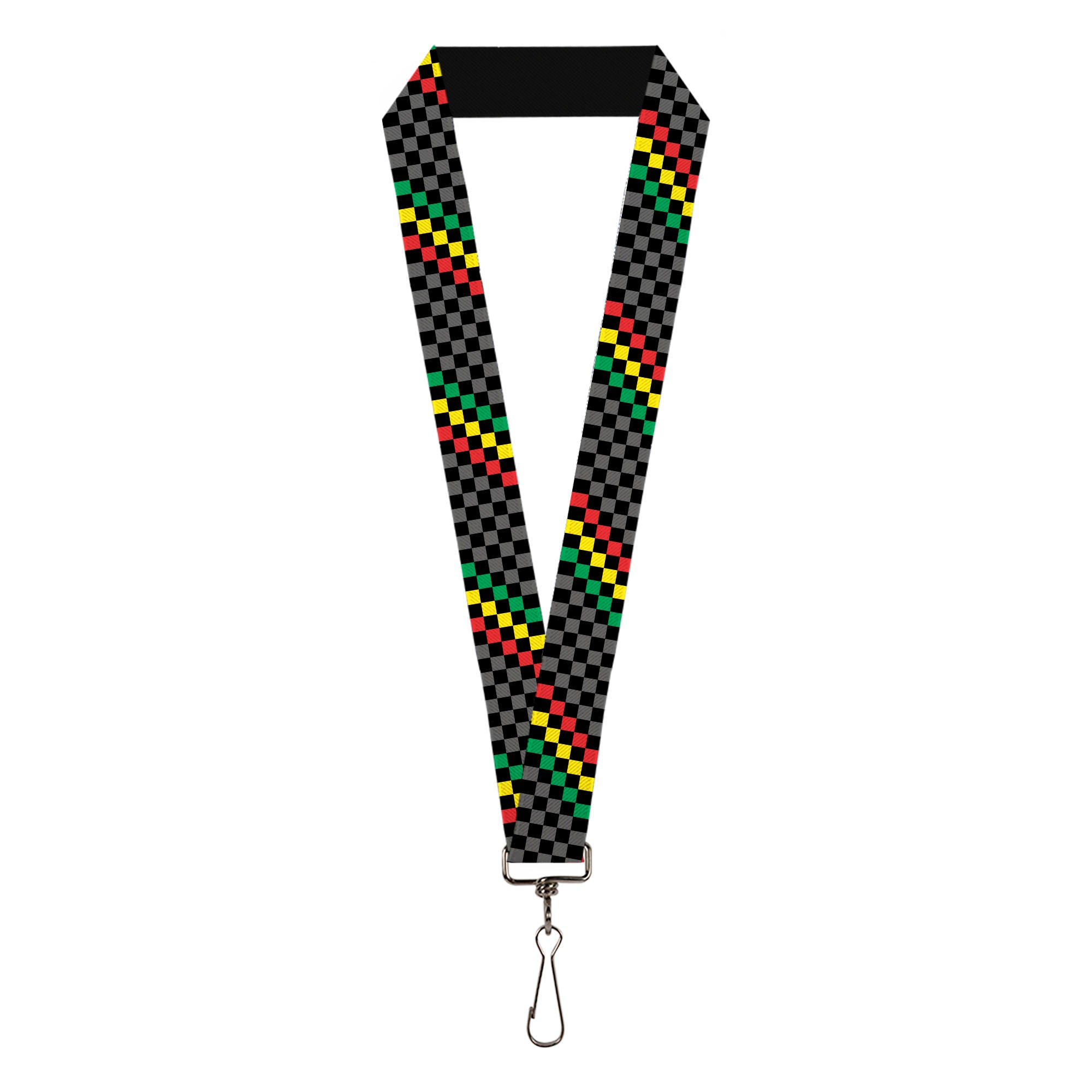 Lanyard - 1.0" - Checker Stripe Black Gray Rasta Lanyards Buckle-Down
