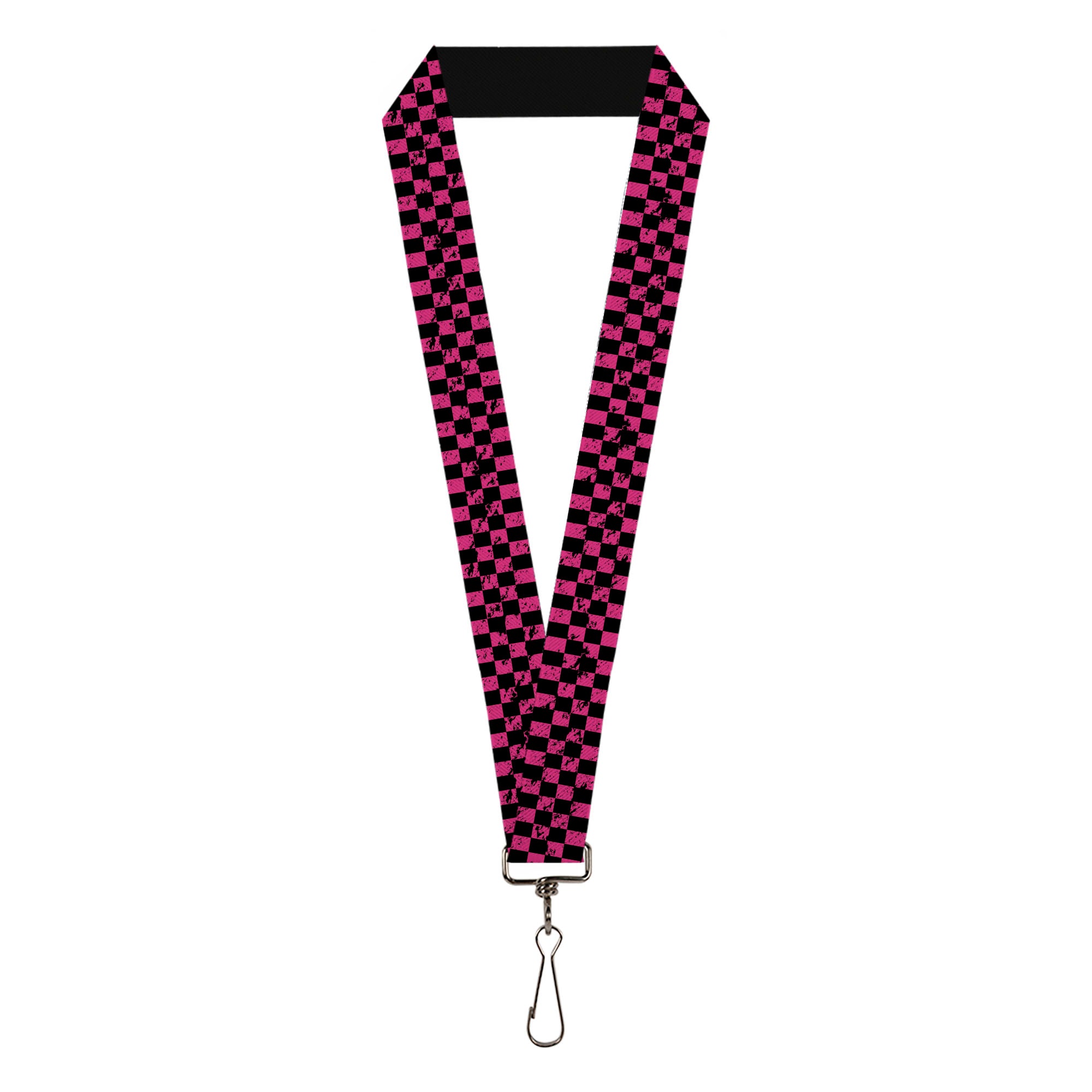 Lanyard - 1.0" - Checker Weathered Black Neon Pink Lanyards Buckle-Down