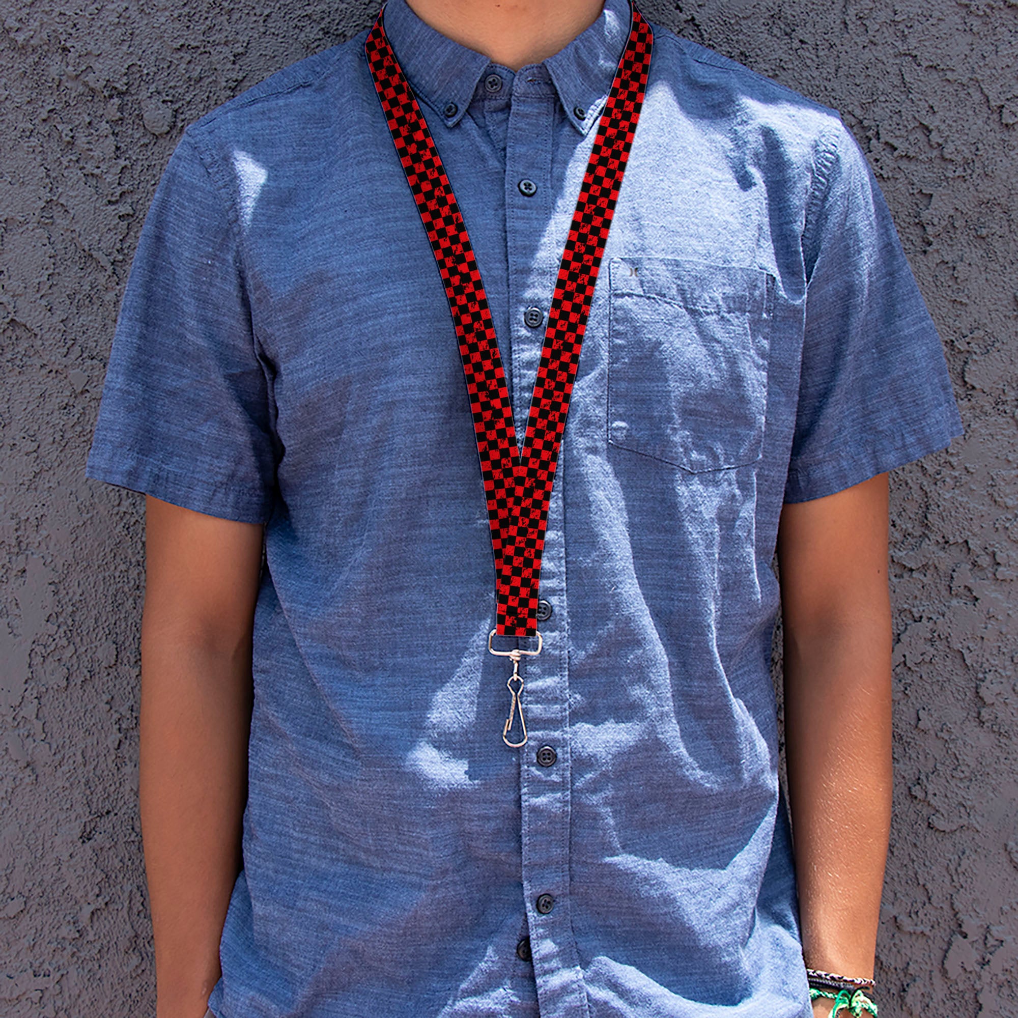 Lanyard - 1.0" - Checker Weathered Black Red Lanyards Buckle-Down