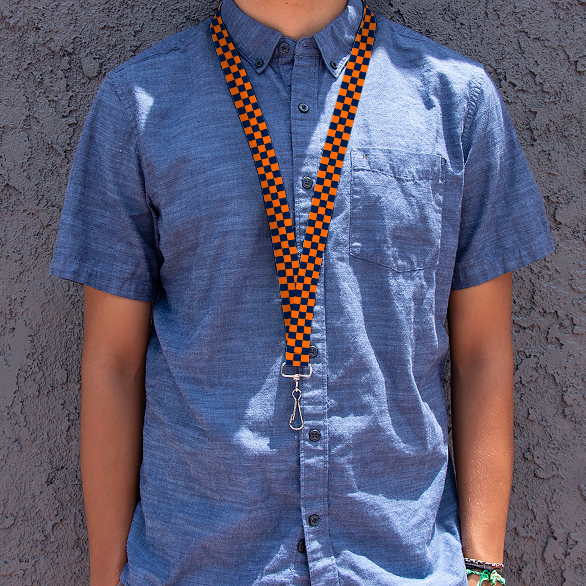 Lanyard - 1.0" - Checker Orange Blue Lanyards Buckle-Down