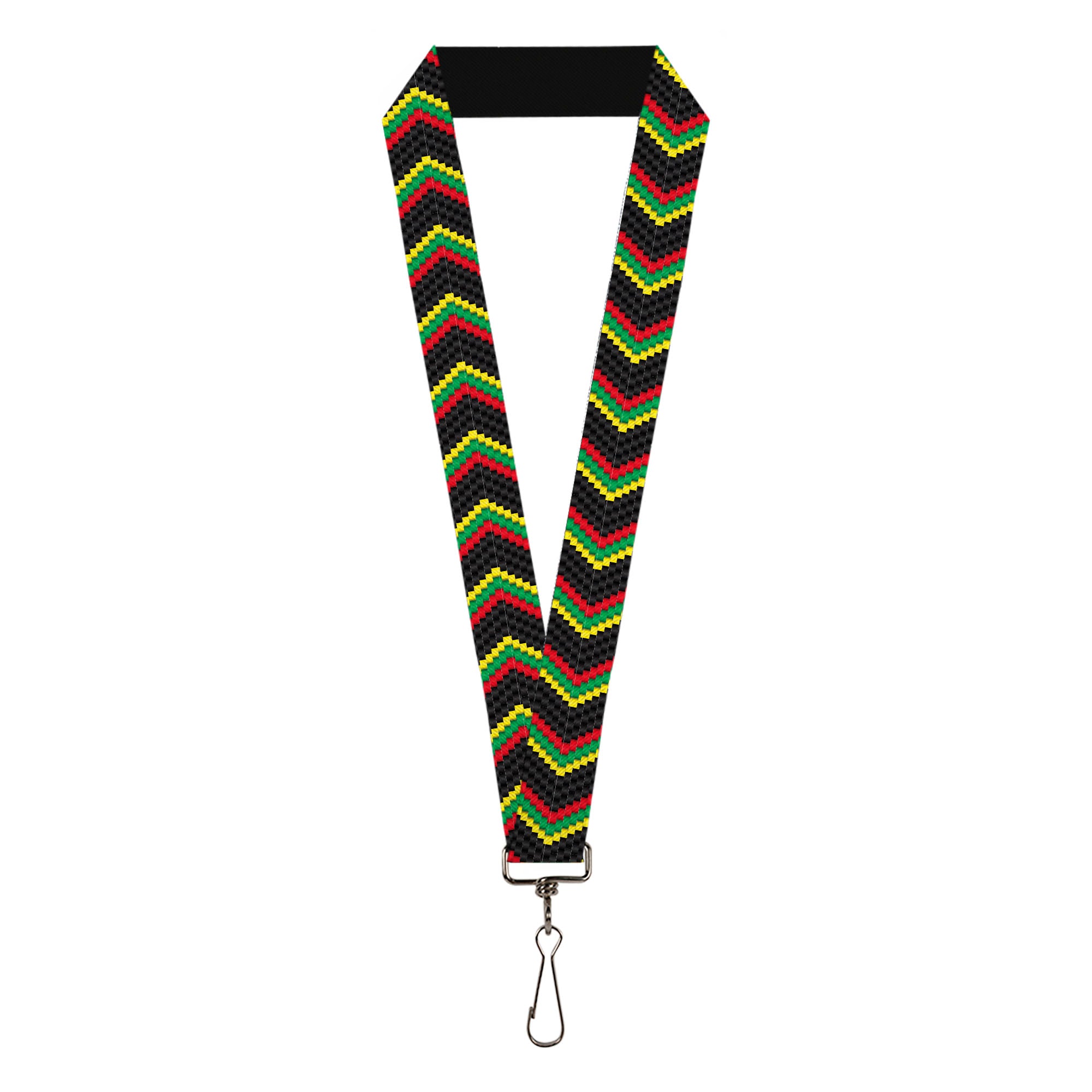 Lanyard - 1.0" - Chevron Weave Black Rasta Lanyards Buckle-Down
