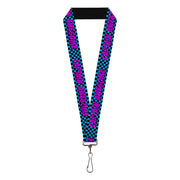 Lanyard - 1.0" - CAPTAIN AWESOME Turquoise Checker Fuchsia Lanyards Buckle-Down