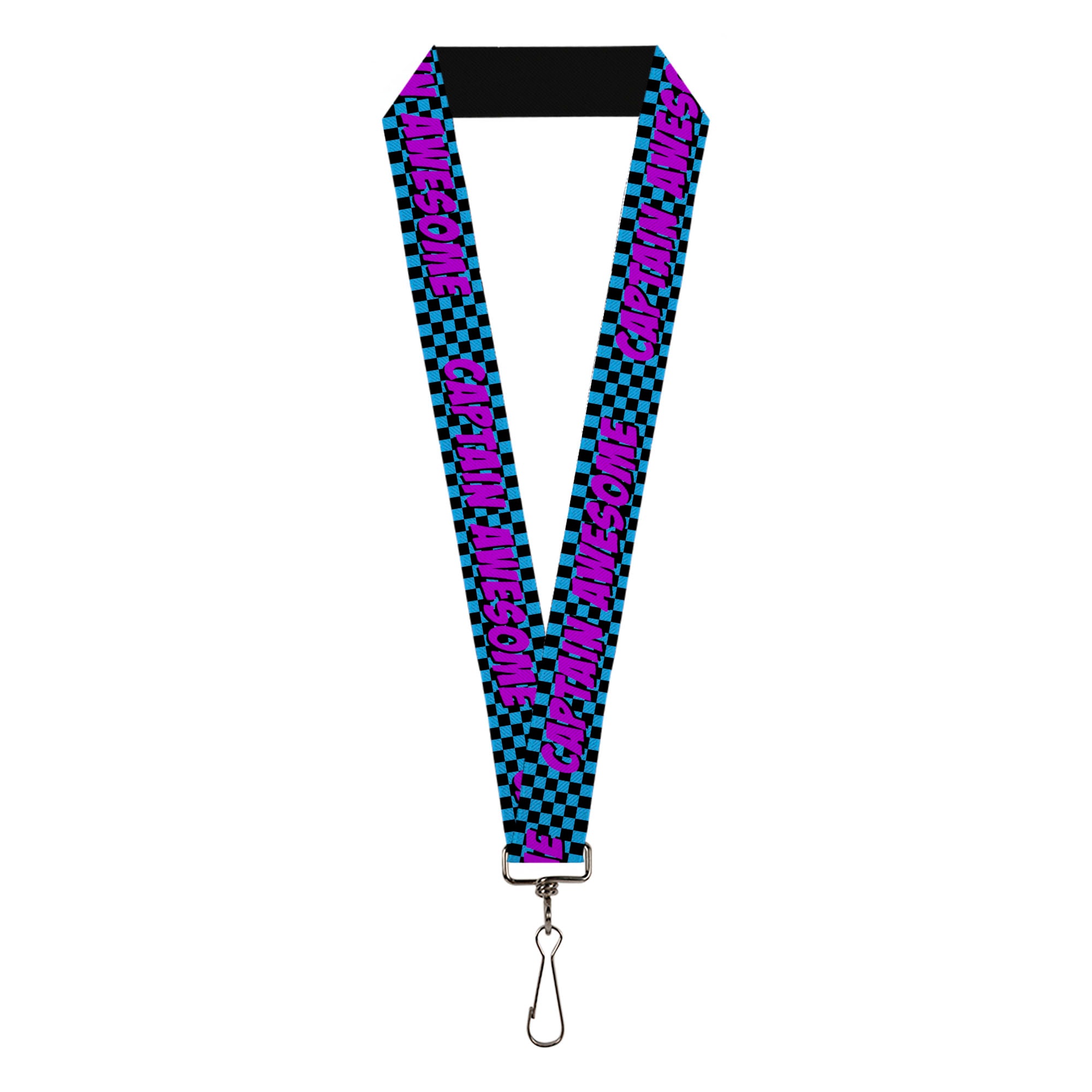Lanyard - 1.0" - CAPTAIN AWESOME Turquoise Checker Fuchsia Lanyards Buckle-Down