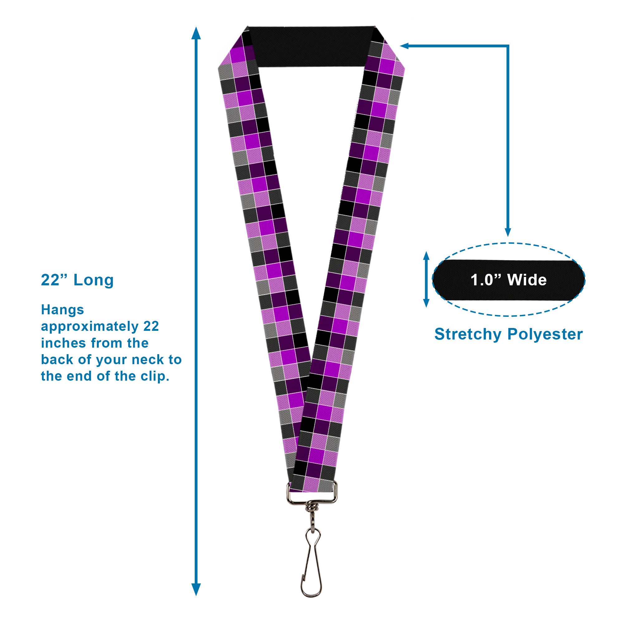 Lanyard - 1.0" - Checker Mosaic Purple Lanyards Buckle-Down