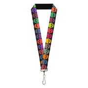 Lanyard - 1.0" - Checker & Stripe Skulls Black Multi Neon Lanyards Buckle-Down