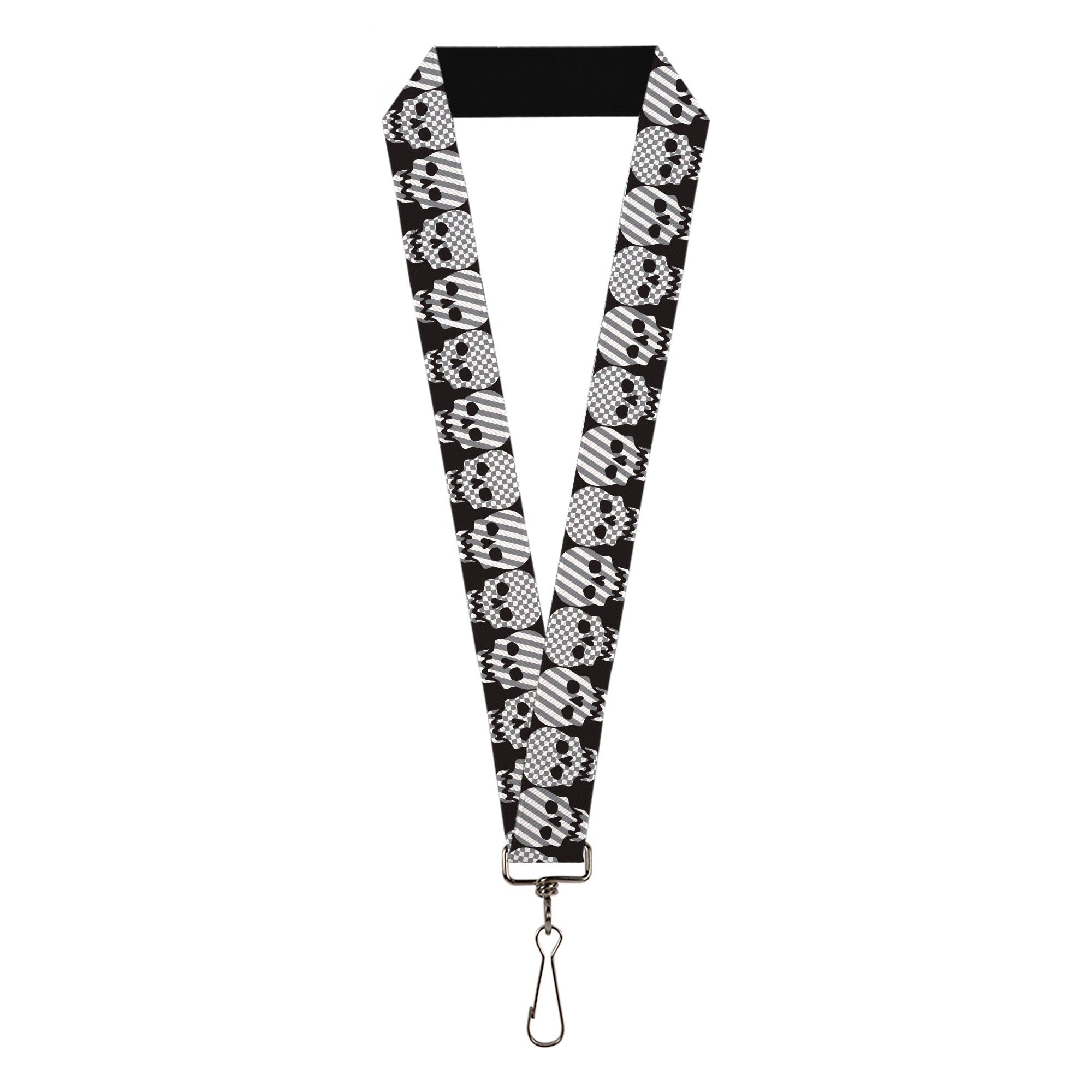 Lanyard - 1.0" - Checker & Stripe Skulls Black White Gray Lanyards Buckle-Down