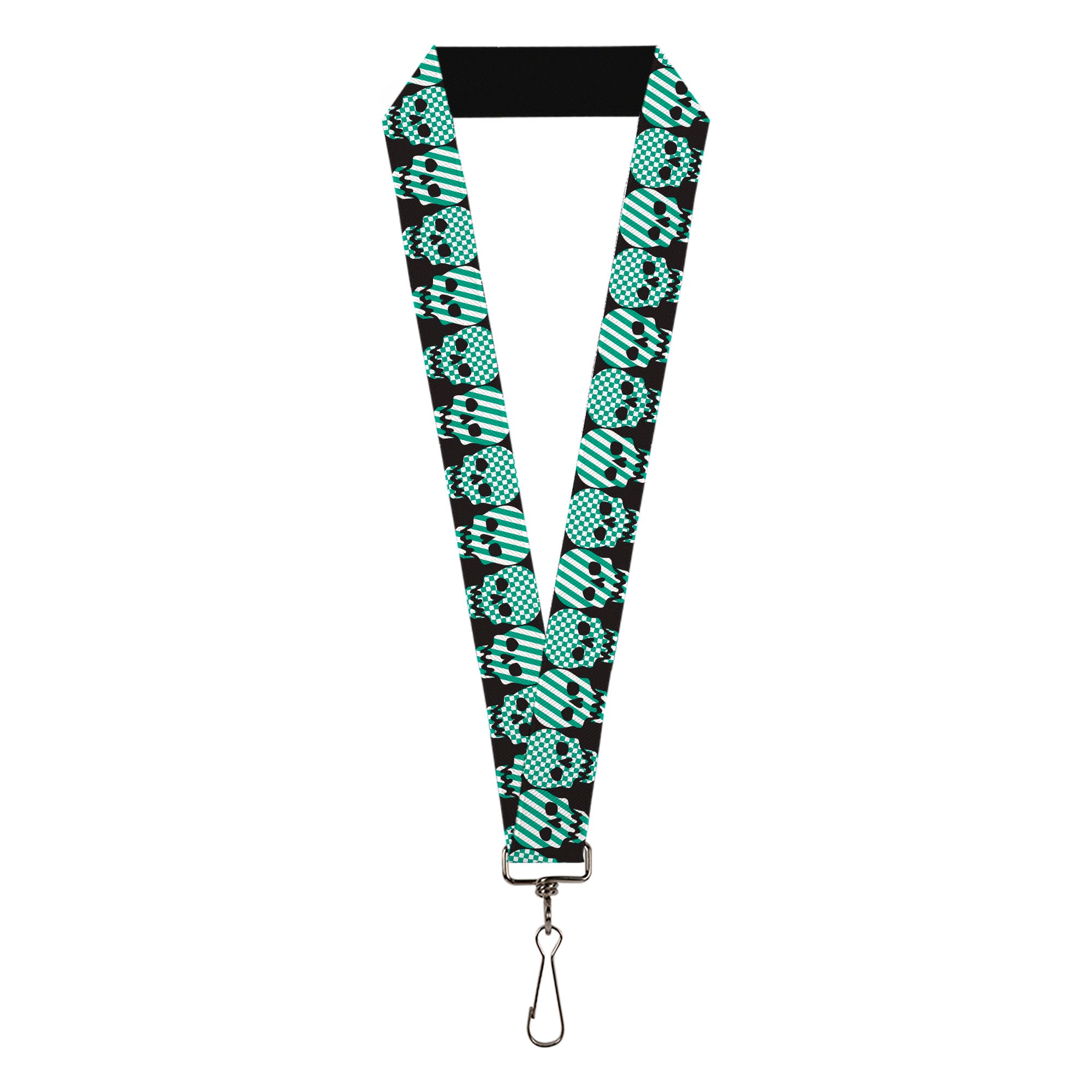 Lanyard - 1.0" - Checker & Stripe Skulls Black White Green Lanyards Buckle-Down