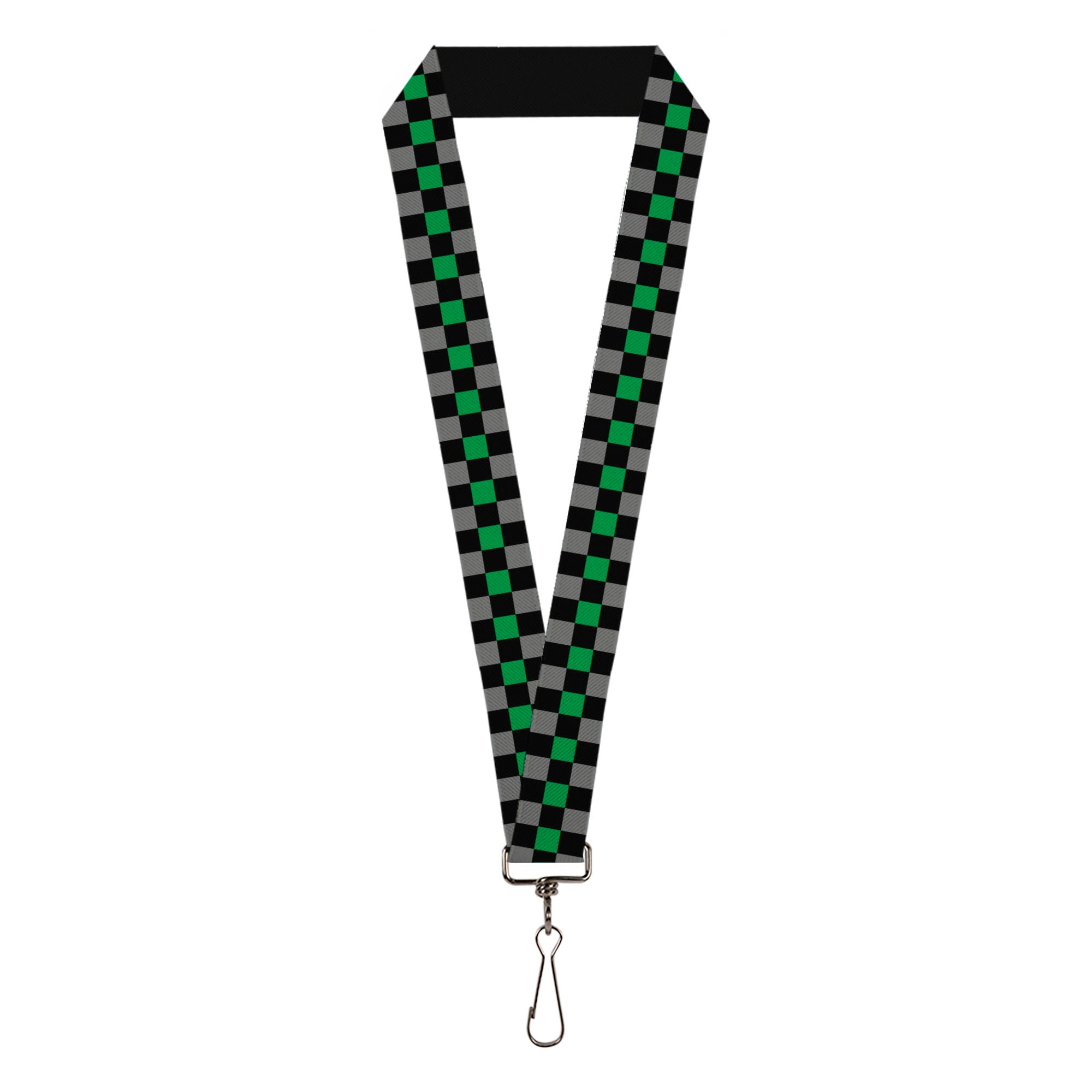Lanyard - 1.0" - Checker Black Gray 1 Green Lanyards Buckle-Down