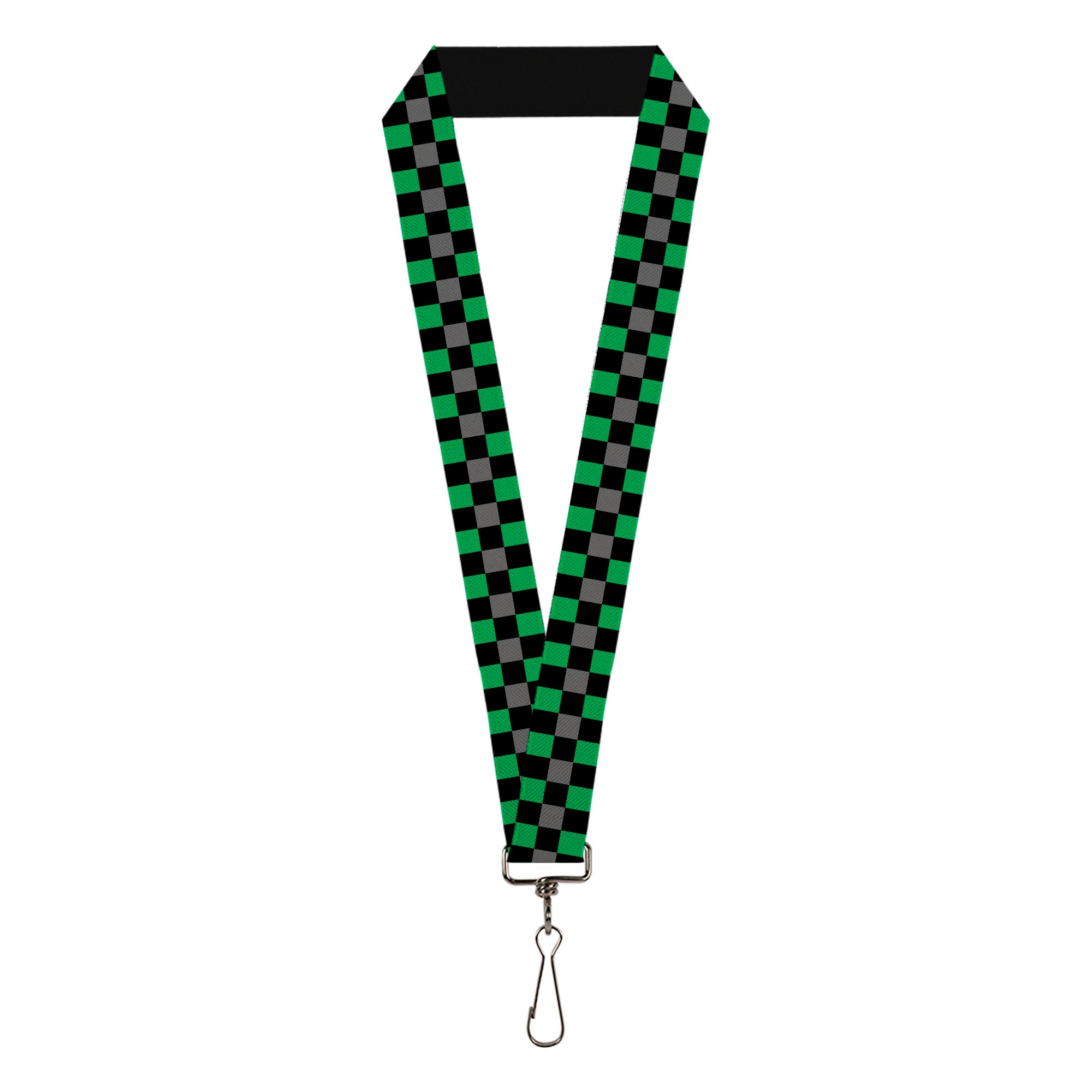 Lanyard - 1.0" - Checker Black Gray 2 Green Lanyards Buckle-Down