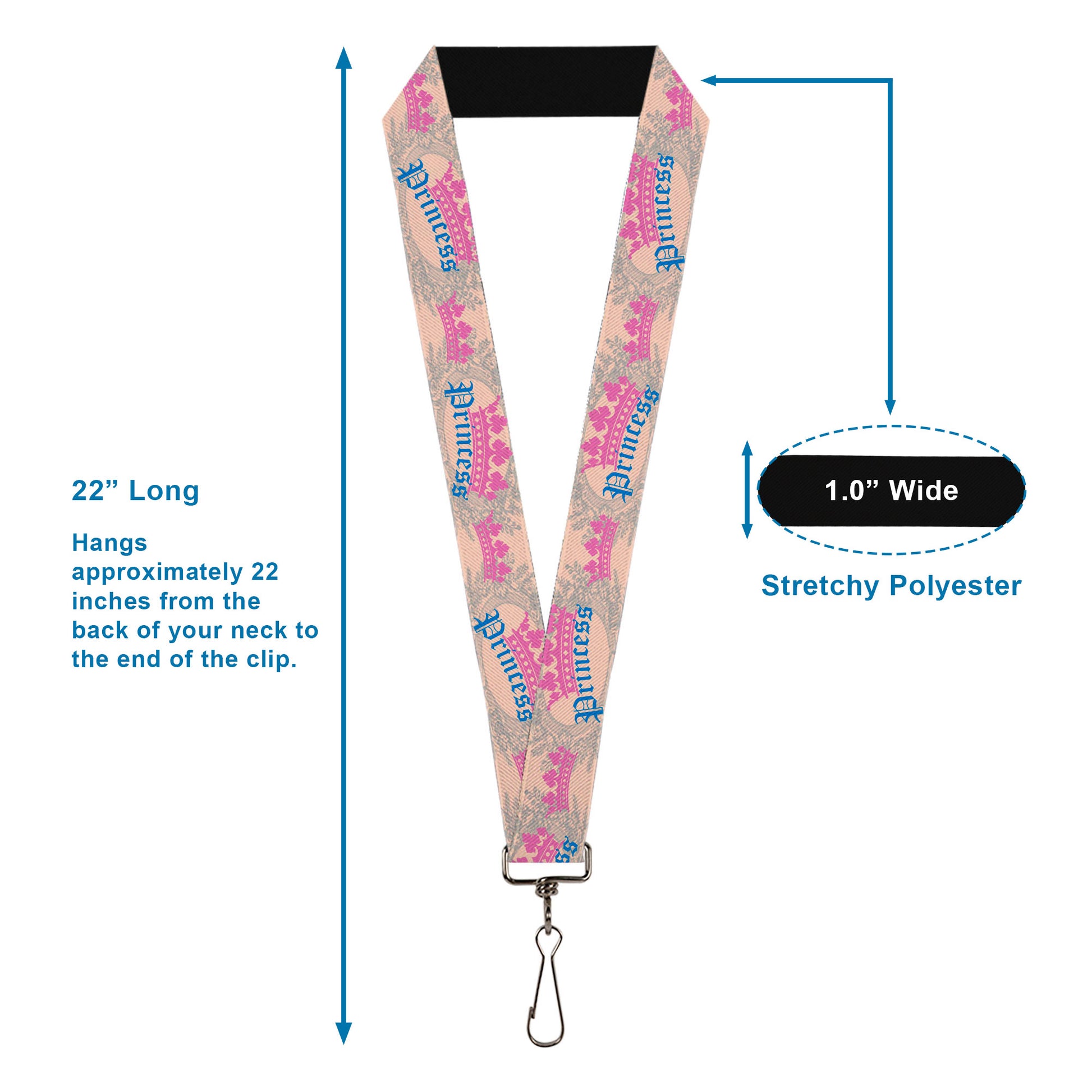 Lanyard - 1.0" - Crown Princess Oval Baby Pink Baby Blue Lanyards Buckle-Down