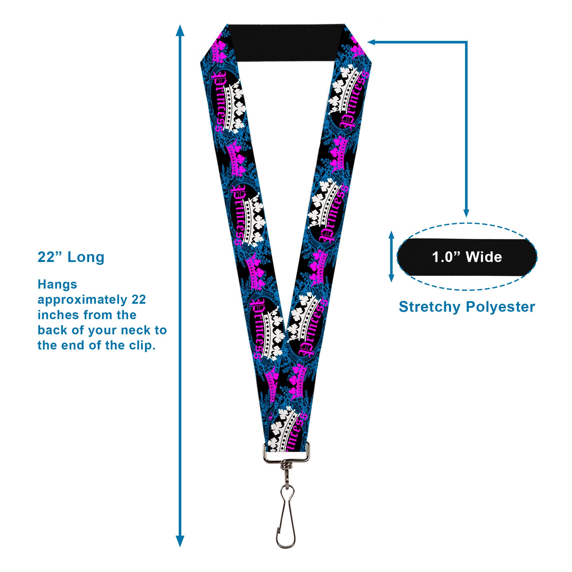 Lanyard - 1.0" - Crown Princess Oval Black Turquoise Lanyards Buckle-Down