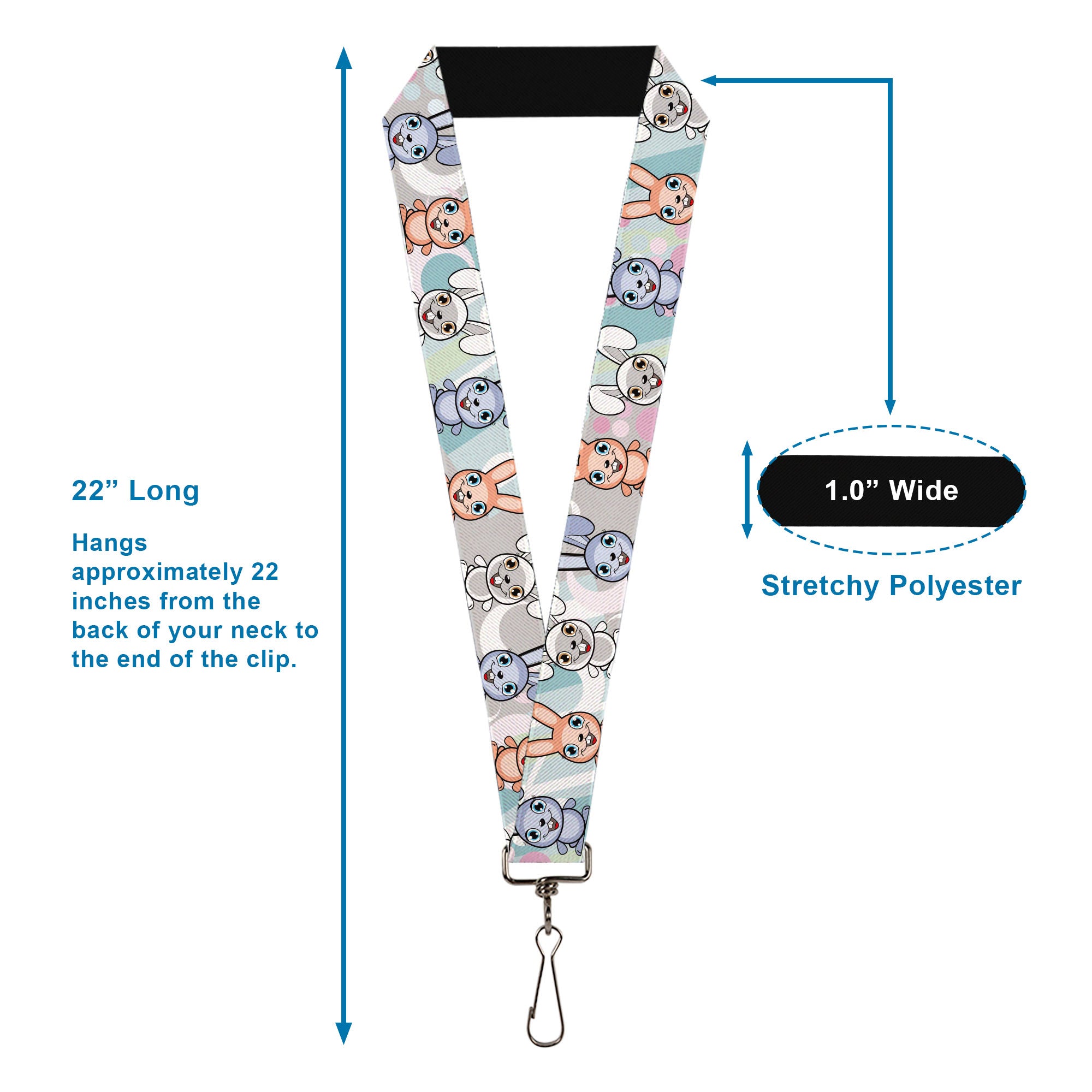 Lanyard - 1.0" - Cute Bunnies Multi Pastel Lanyards Buckle-Down