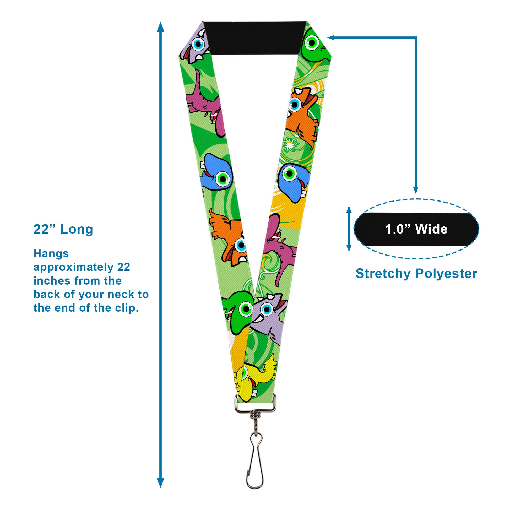 Lanyard - 1.0" - Cute Dinosaurs Yellow Green Lanyards Buckle-Down