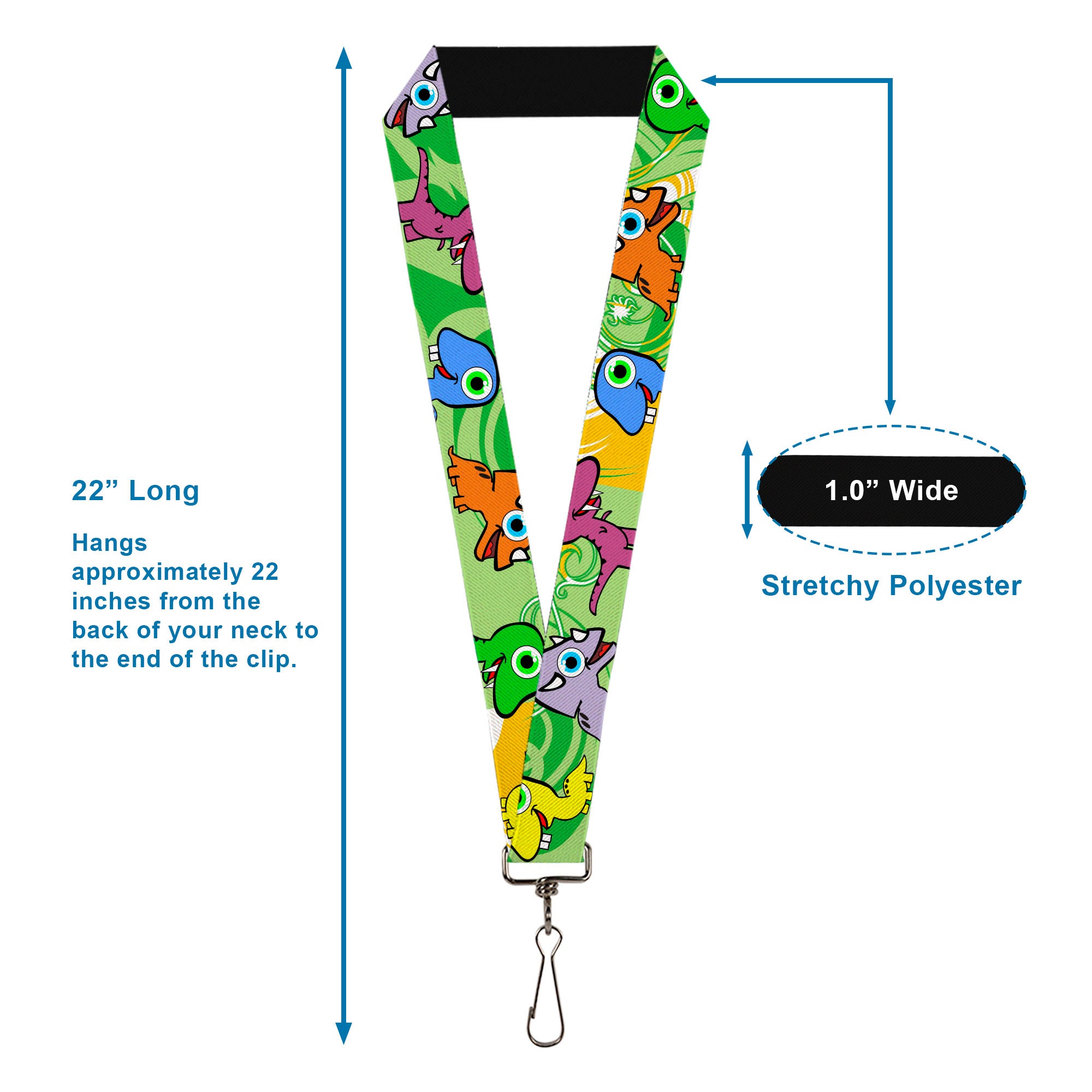 Lanyard - 1.0" - Cute Dinosaurs Yellow Green Lanyards Buckle-Down