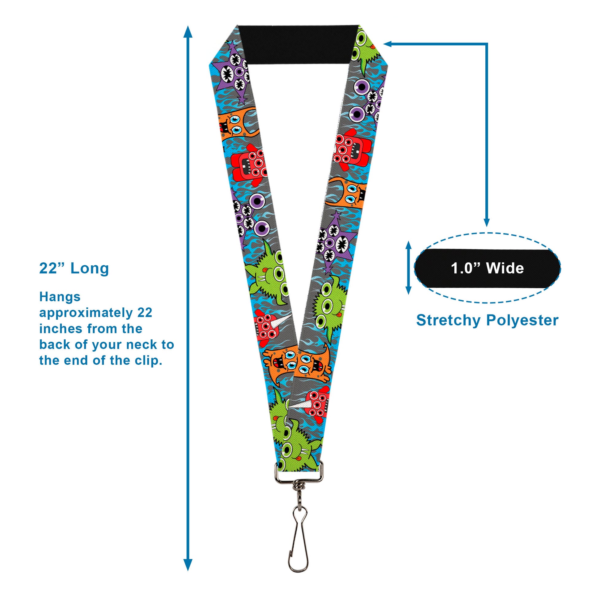 Lanyard - 1.0" - Cute Monsters Gray Flame Blue Lanyards Buckle-Down