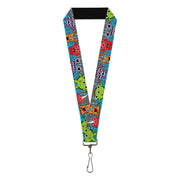 Lanyard - 1.0" - Cute Monsters Gray Flame Blue Lanyards Buckle-Down
