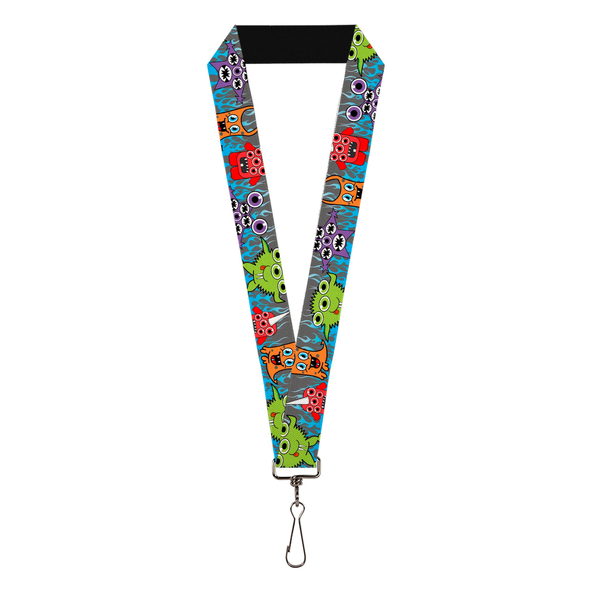 Lanyard - 1.0" - Cute Monsters Gray Flame Blue Lanyards Buckle-Down