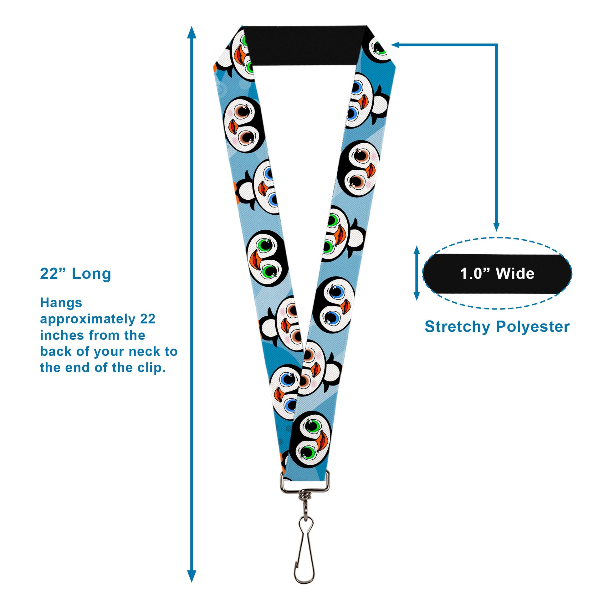 Lanyard - 1.0" - Cute Penguins Blue Bubbles Lanyards Buckle-Down