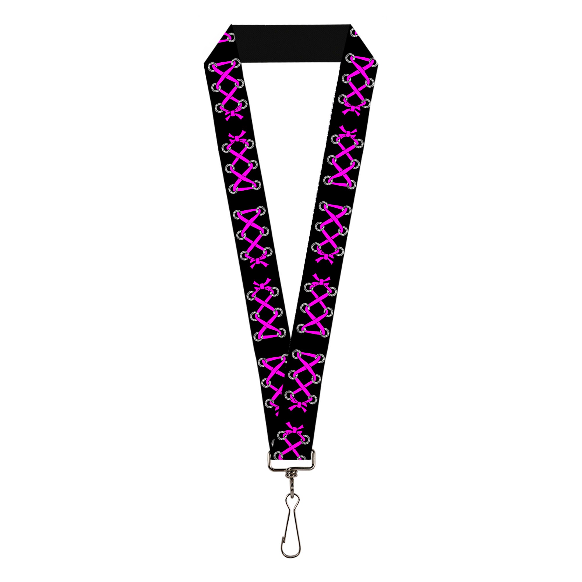 Lanyard - 1.0" - Corset Lace Up Black Fuchsia Lanyards Buckle-Down