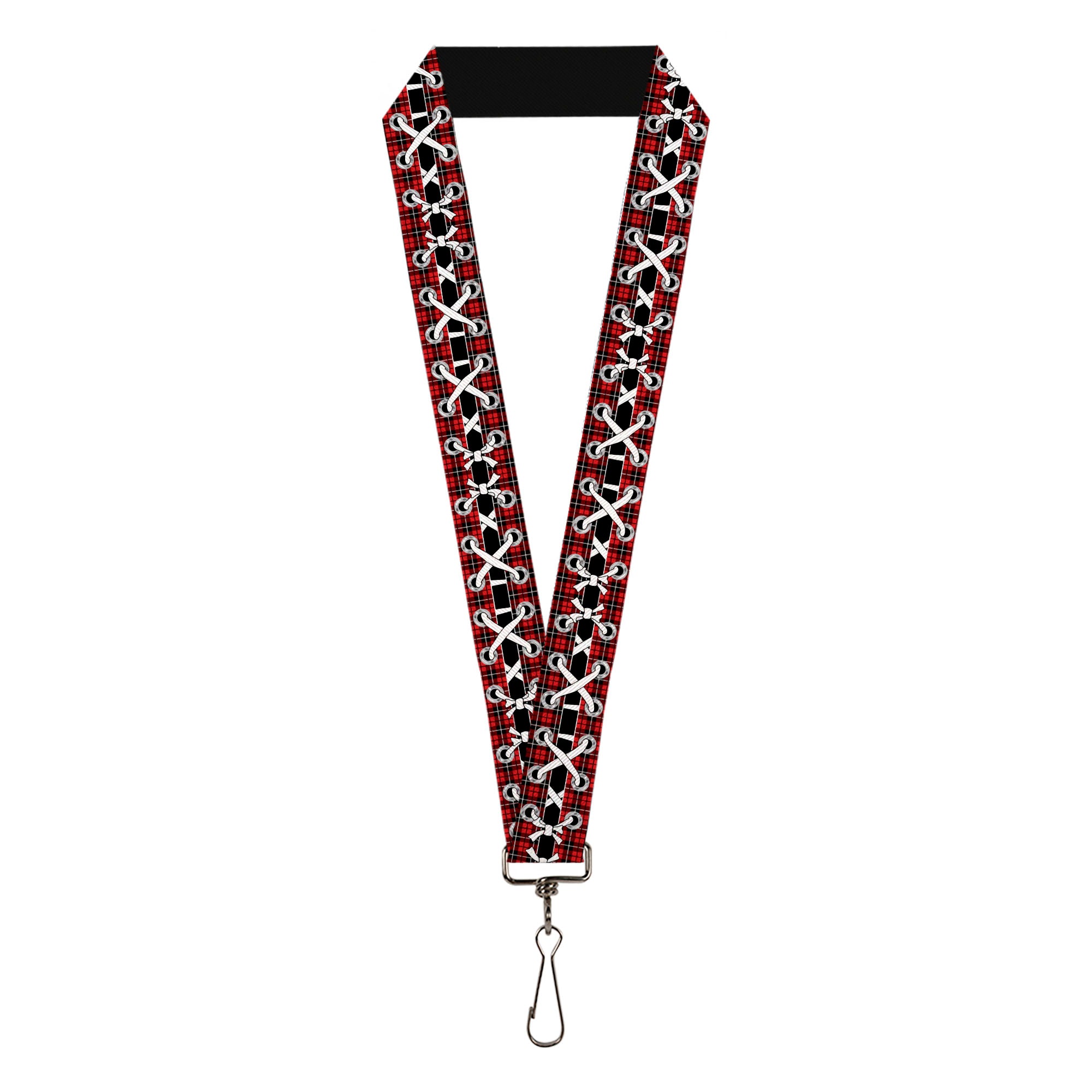 Lanyard - 1.0" - Corset Lace Up Red Plaid Black Lanyards Buckle-Down