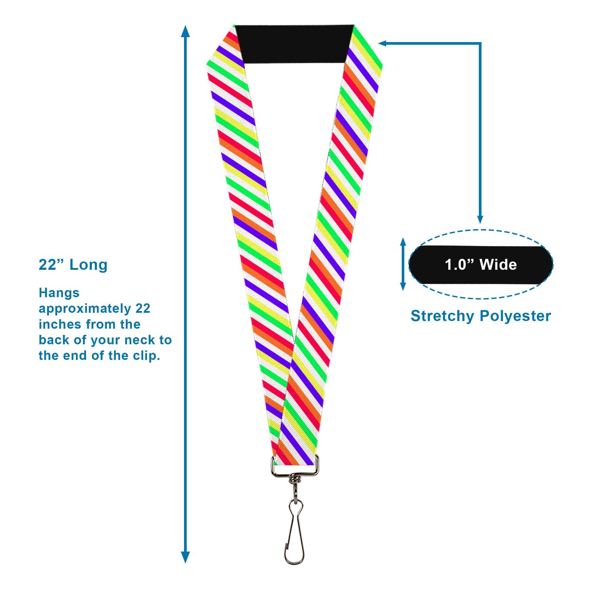 Lanyard - 1.0" - Diagonal Stripes White Multi Neon Lanyards Buckle-Down