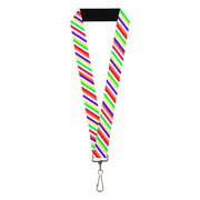 Lanyard - 1.0" - Diagonal Stripes White Multi Neon Lanyards Buckle-Down