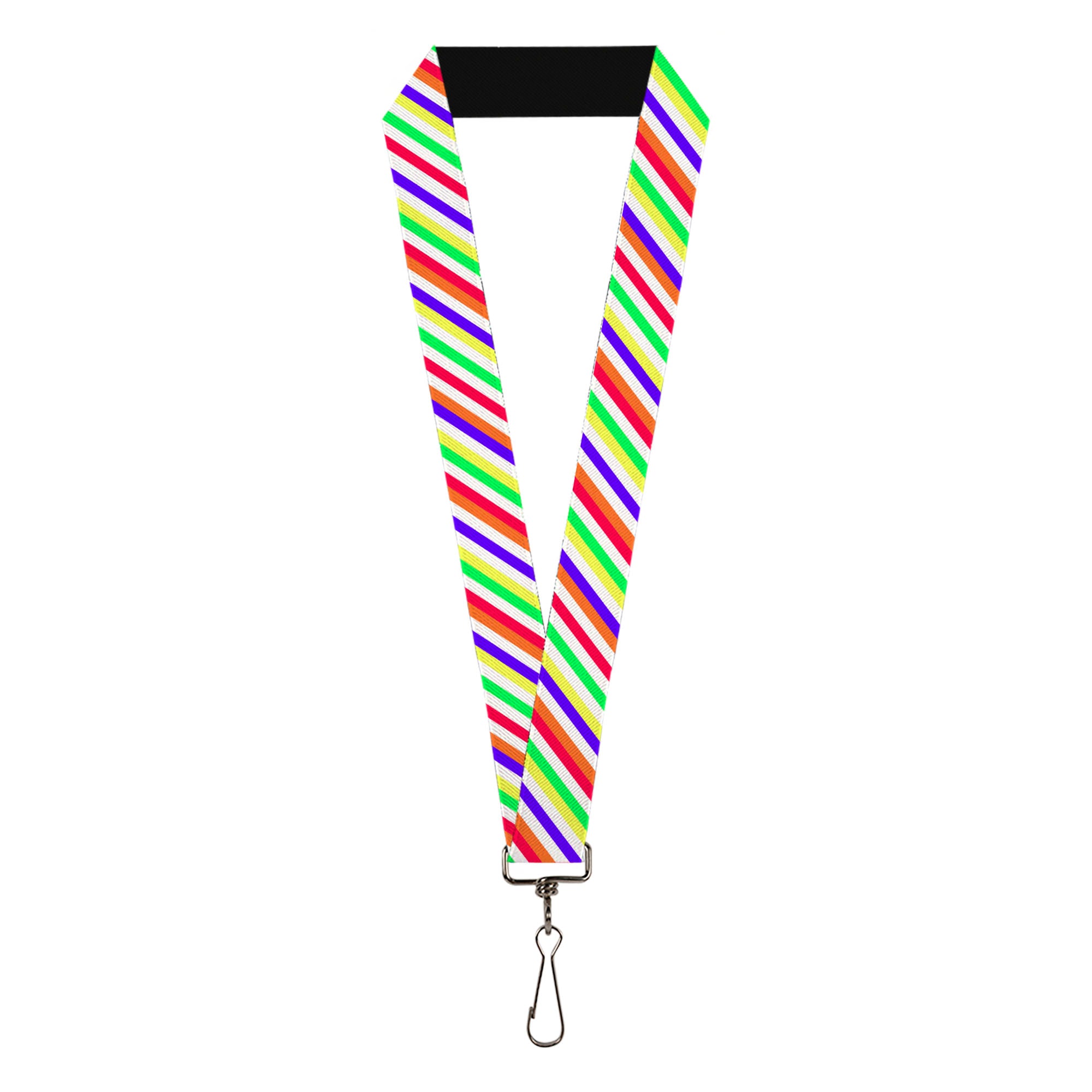 Lanyard - 1.0" - Diagonal Stripes White Multi Neon Lanyards Buckle-Down