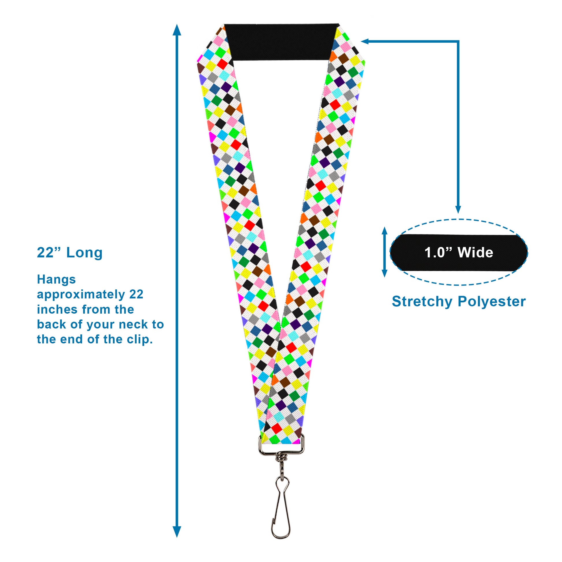 Lanyard - 1.0" - Diamonds White Multi Color Lanyards Buckle-Down