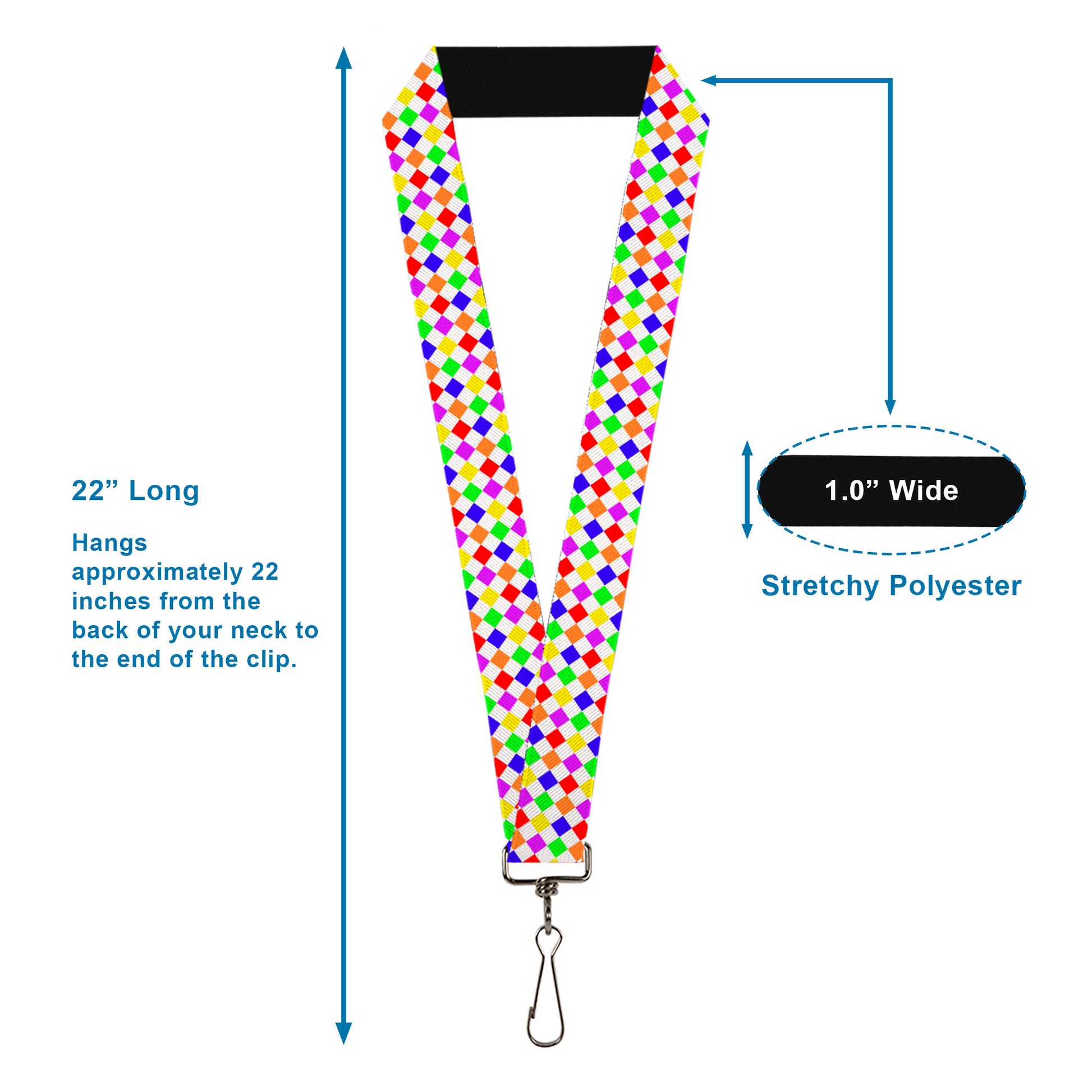Lanyard - 1.0" - Diamonds White Multi Neon Lanyards Buckle-Down