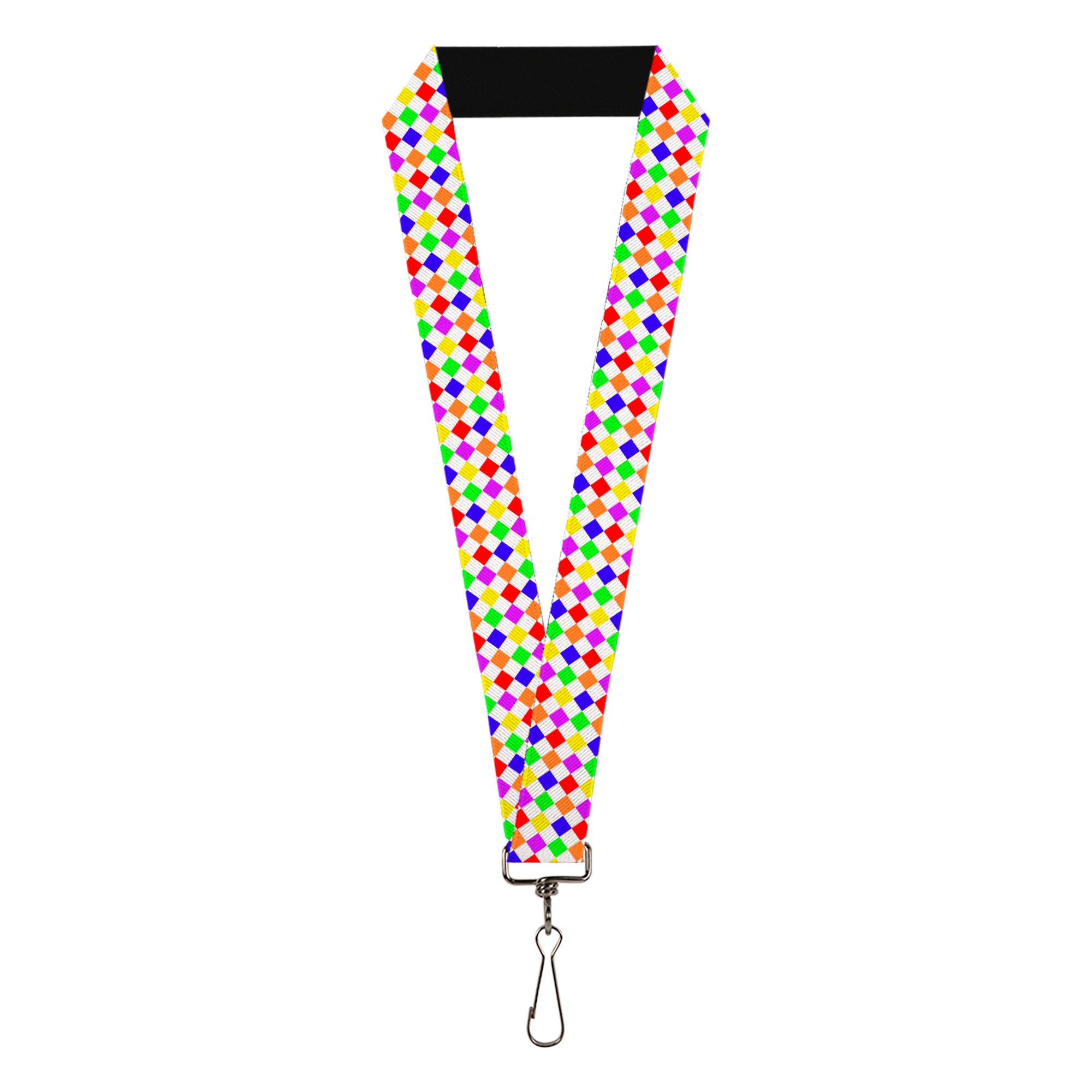 Lanyard - 1.0" - Diamonds White Multi Neon Lanyards Buckle-Down