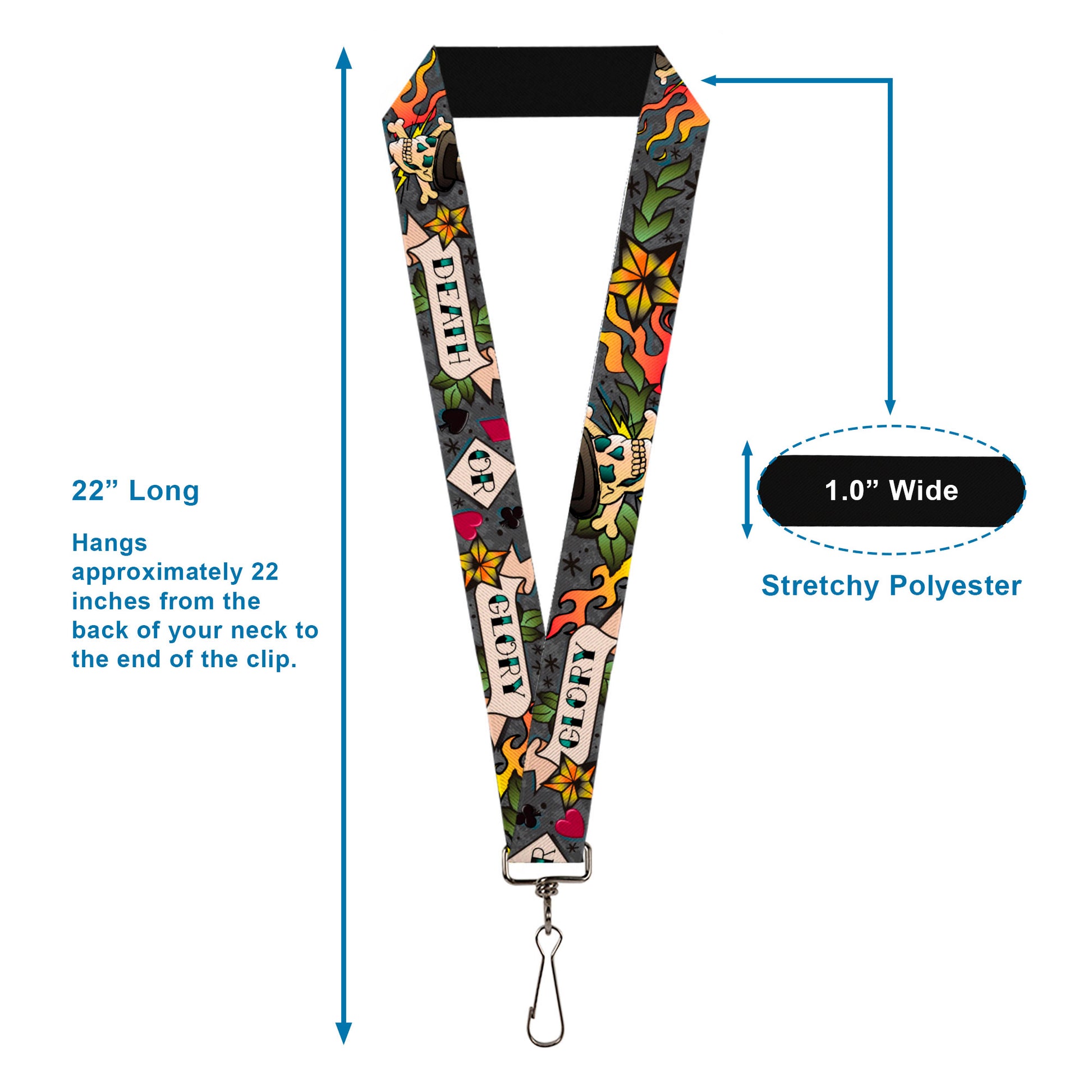 Lanyard - 1.0" - Death or Glory Gray Lanyards Buckle-Down