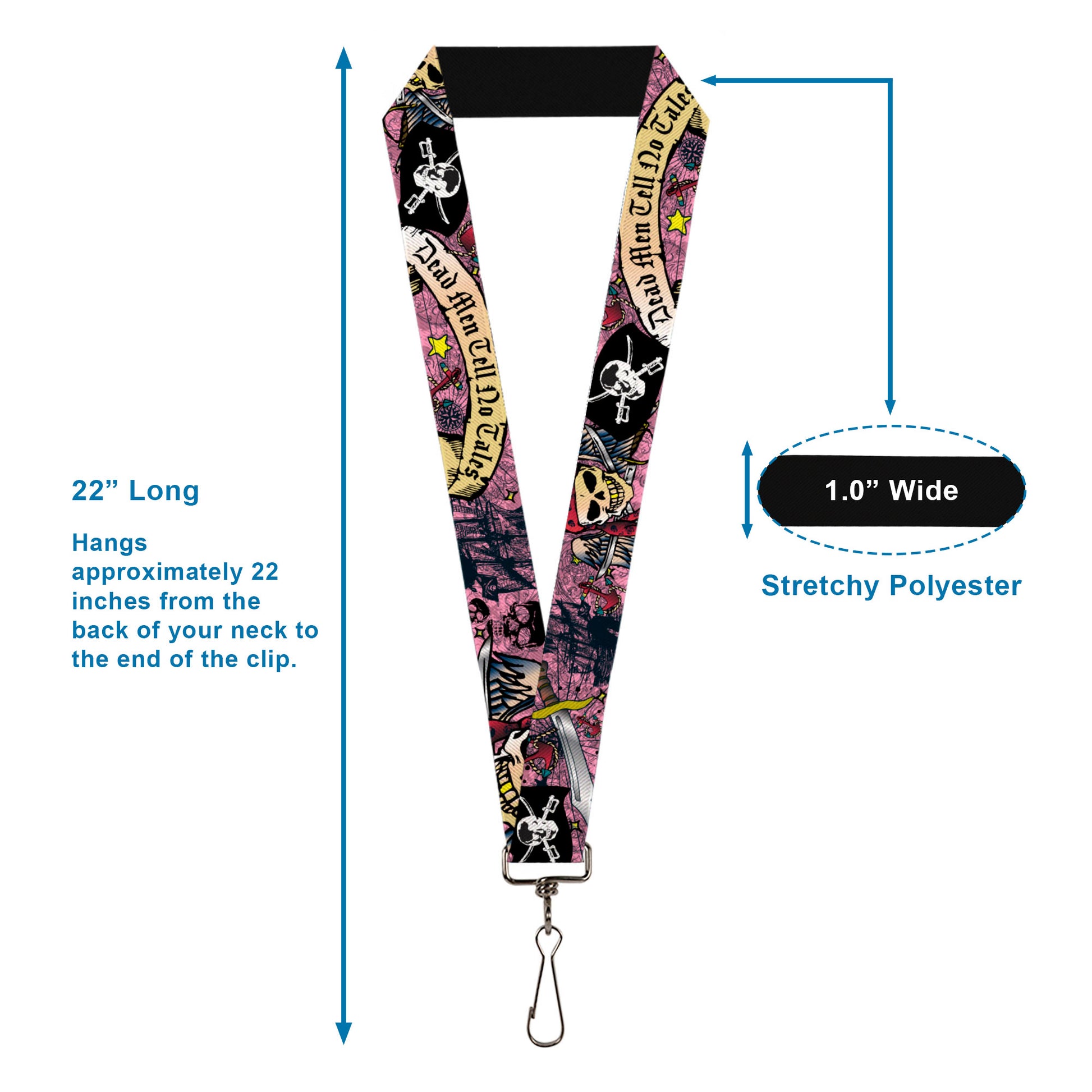 Lanyard - 1.0" - Dead Men Tell No Tales Pink Lanyards Buckle-Down