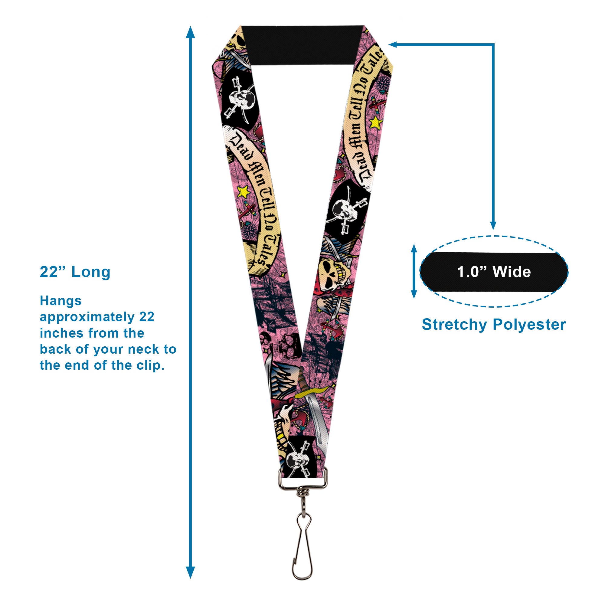 Lanyard - 1.0" - Dead Men Tell No Tales Pink Lanyards Buckle-Down