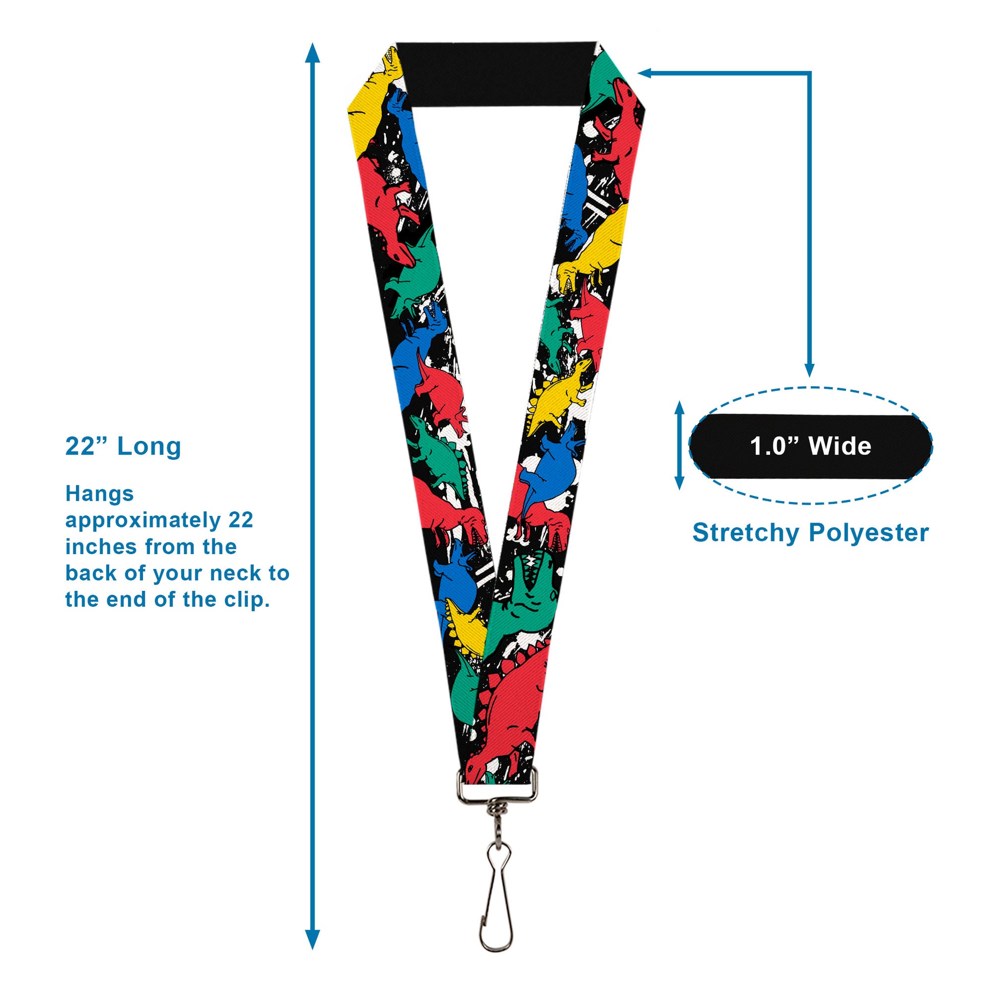 Lanyard - 1.0" - Dinosaurs Paint Splatter Black White Multi Color Lanyards Buckle-Down