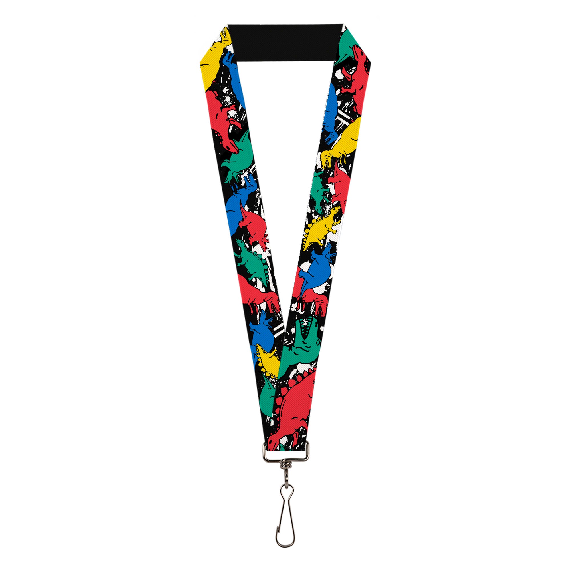 Lanyard - 1.0" - Dinosaurs Paint Splatter Black White Multi Color Lanyards Buckle-Down