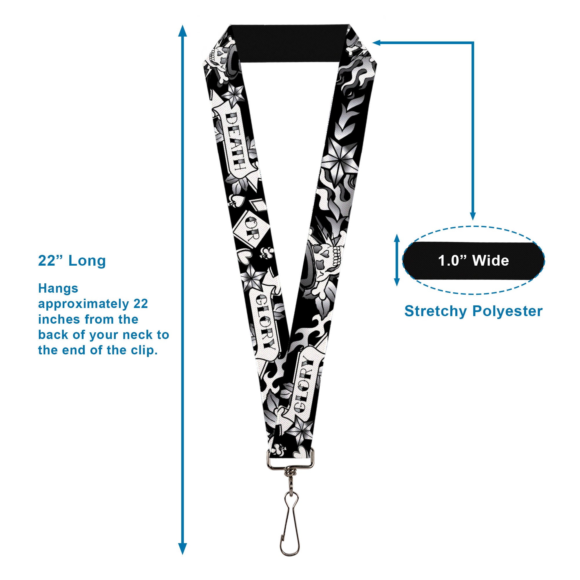 Lanyard - 1.0" - Death or Glory Black White Lanyards Buckle-Down