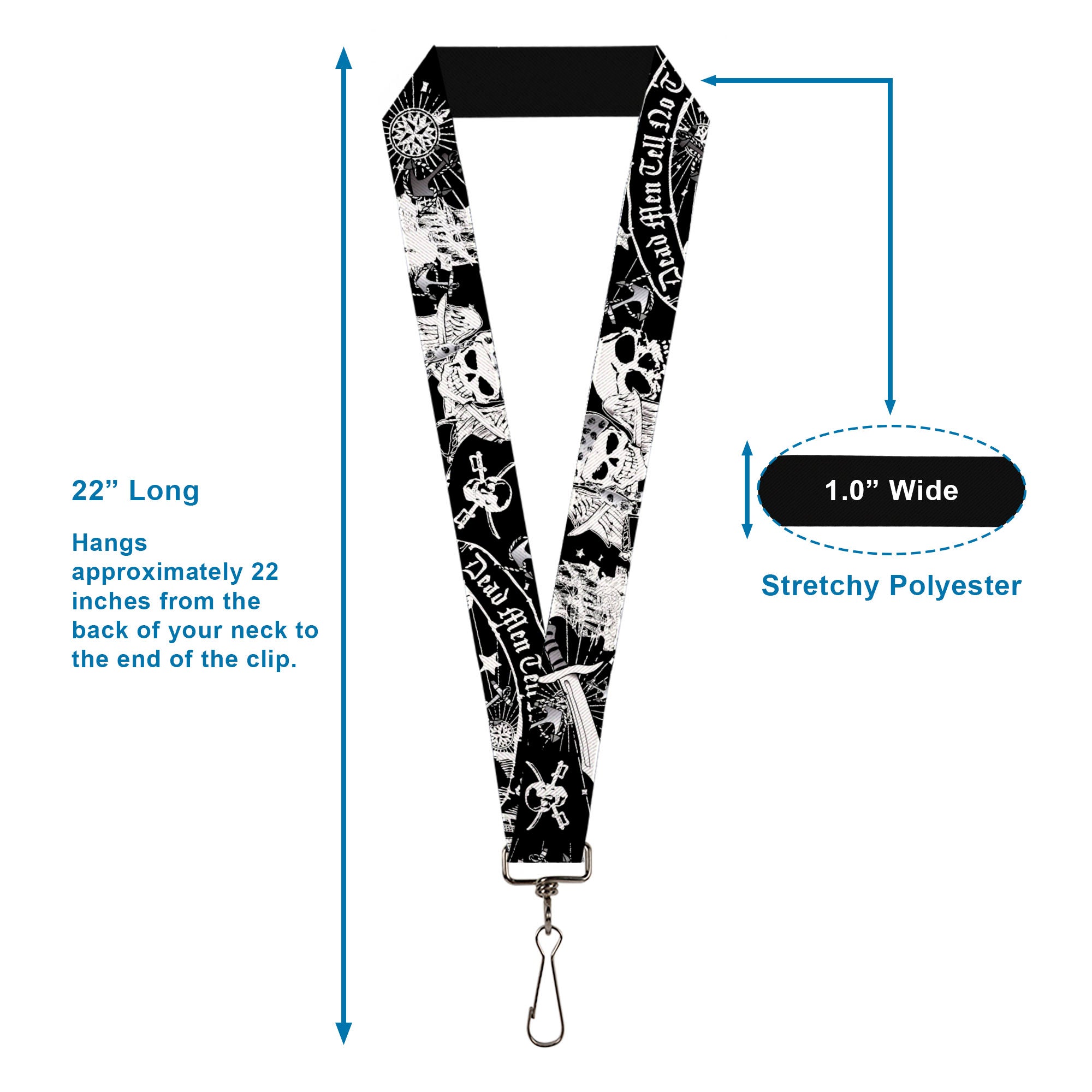 Lanyard - 1.0" - Dead Men Tell No Tales Black White Lanyards Buckle-Down