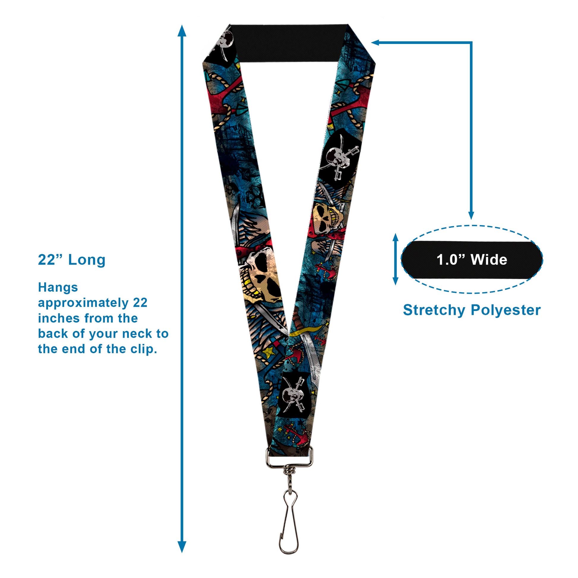 Lanyard - 1.0" - Dead Men Tell No Tales CLOSE-UP Turquoise Lanyards Buckle-Down