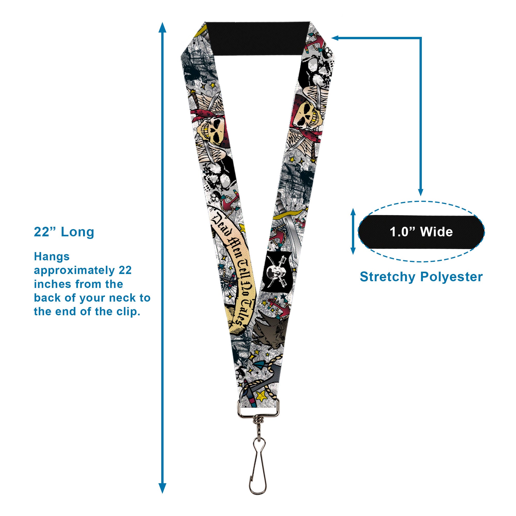 Lanyard - 1.0" - Dead Men Tell No Tales CLOSE-UP White Lanyards Buckle-Down