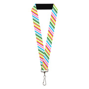 Lanyard - 1.0" - Diagonal Stripes White Multi Color Lanyards Buckle-Down