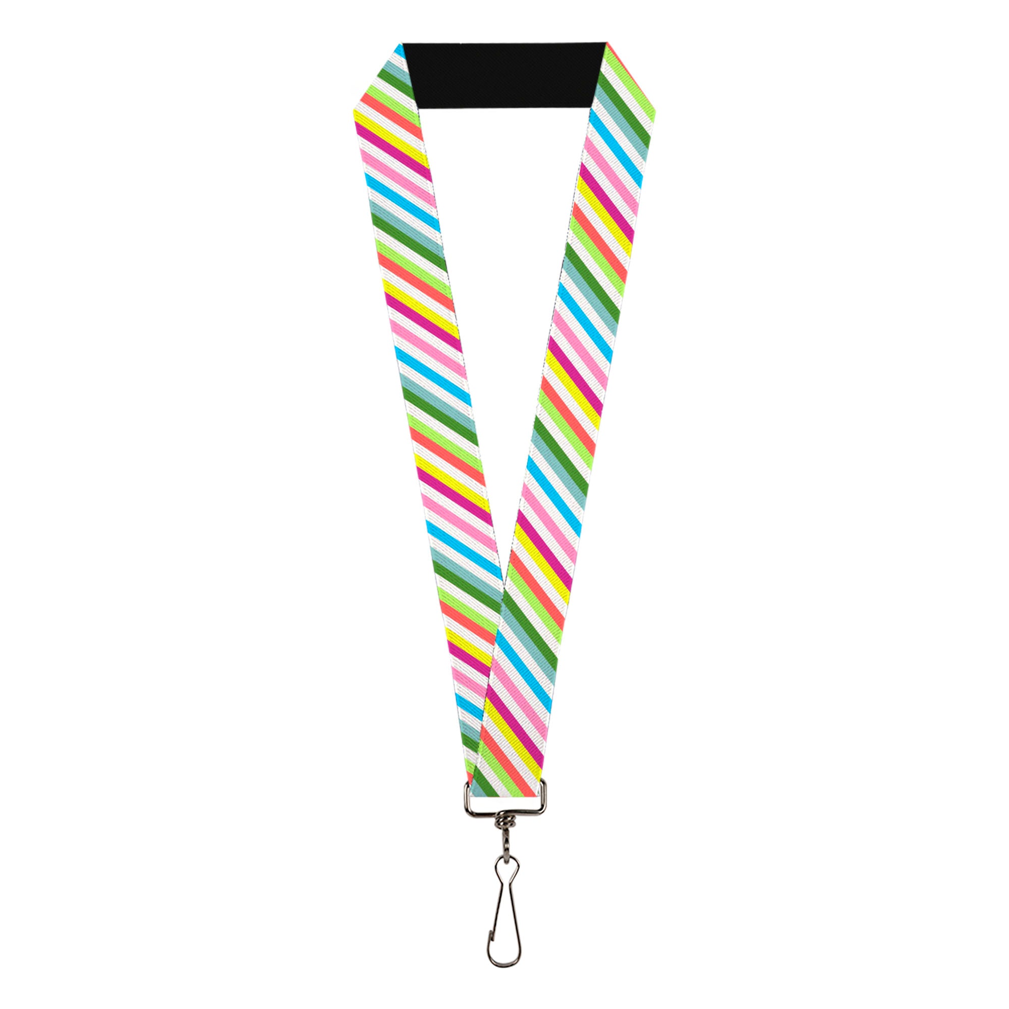 Lanyard - 1.0" - Diagonal Stripes White Multi Color Lanyards Buckle-Down