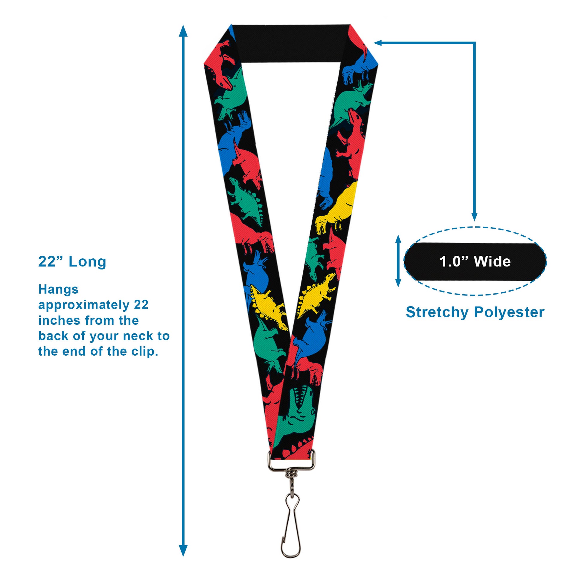 Lanyard - 1.0" - Dinosaurs Black Multi Color Lanyards Buckle-Down