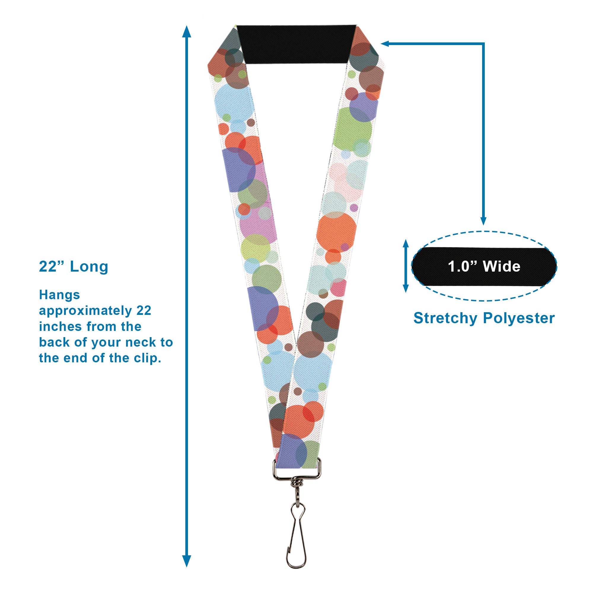 Lanyard - 1.0" - Dots White Transparent Multi Color Lanyards Buckle-Down