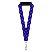 Lanyard - 1.0" - Diagonal Buffalo Plaid Black Blue Lanyards Buckle-Down