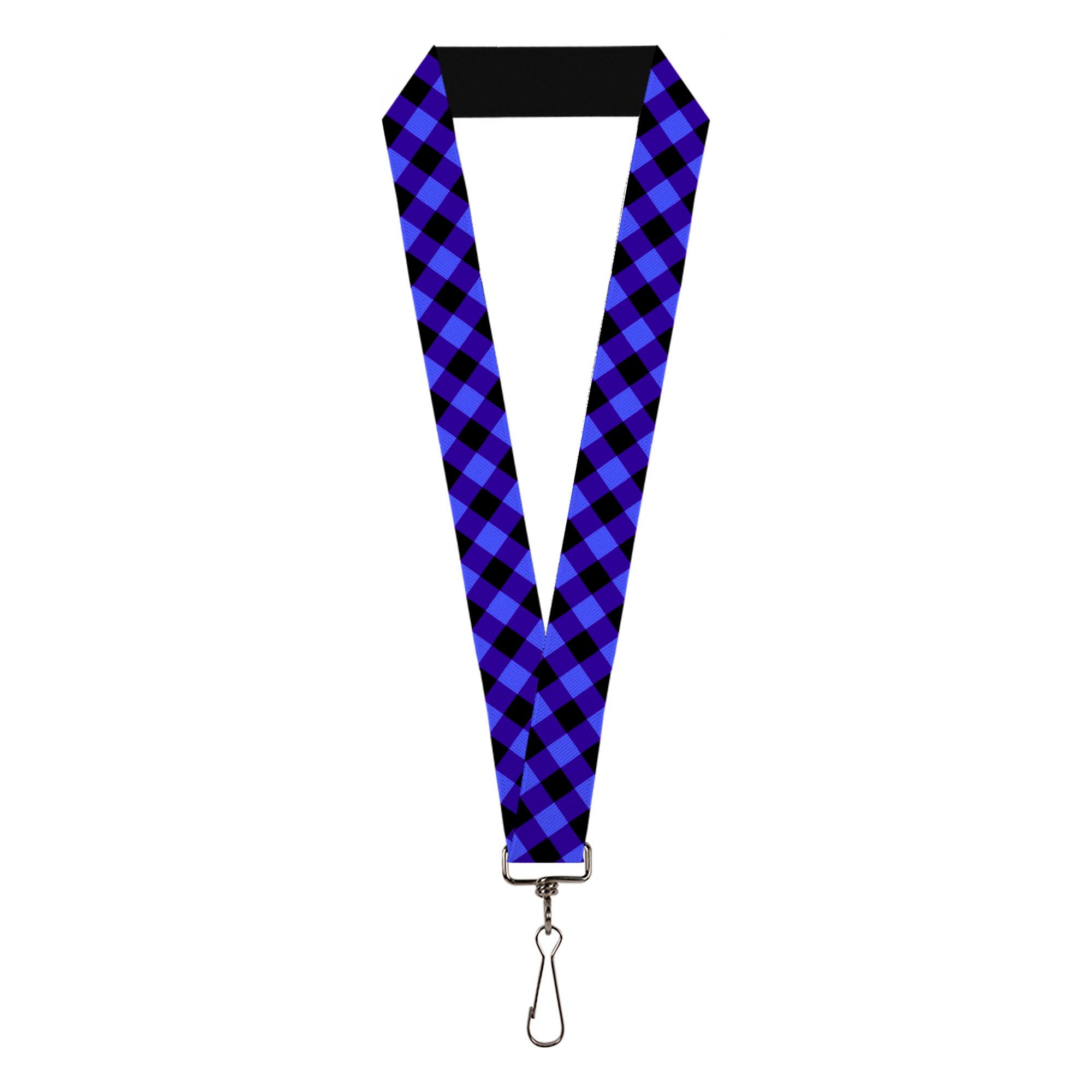 Lanyard - 1.0" - Diagonal Buffalo Plaid Black Blue Lanyards Buckle-Down